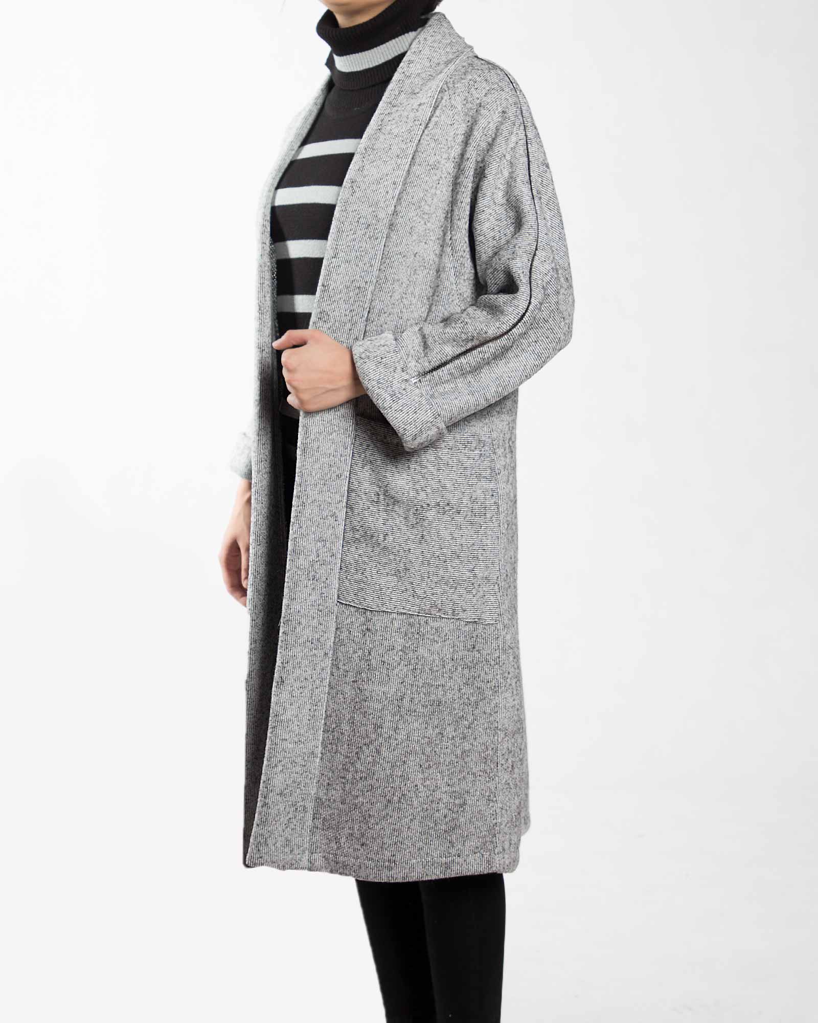 پالتو پشمی پاییزه زنانه-طوسی-نیم رخ