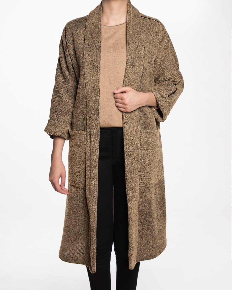 پالتو پشمی پاییزه زنانه-قهوه ای روشن-روبه رو