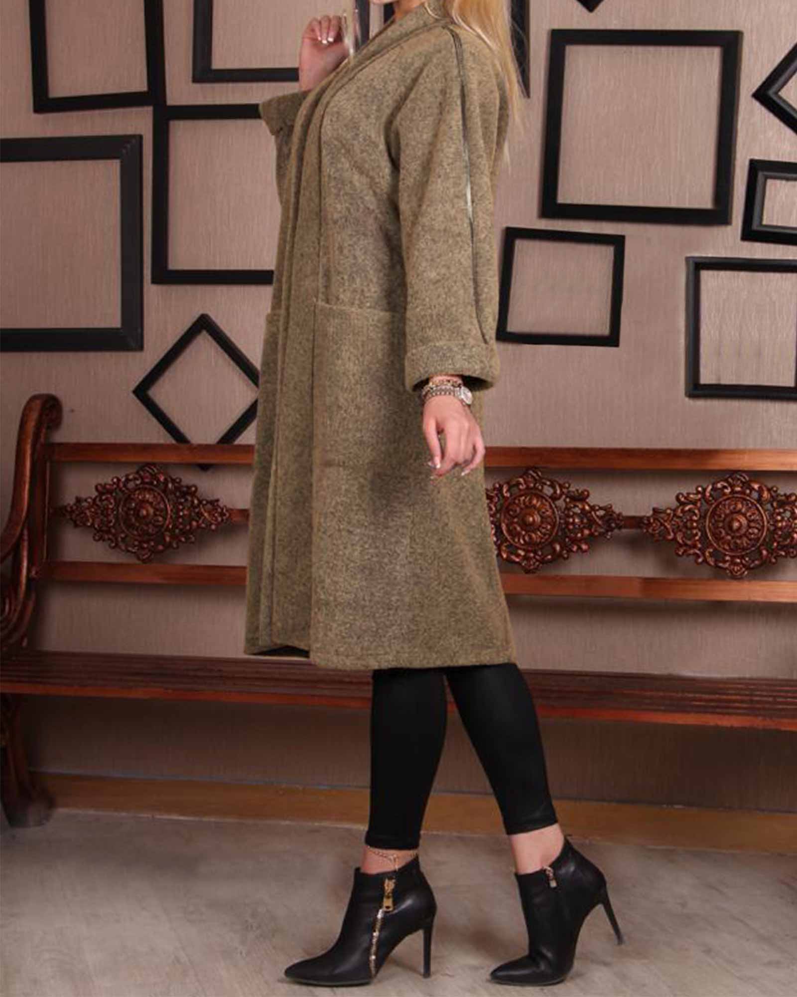 پالتو پشمی پاییزه زنانه-قهوه ای روشن-مدل