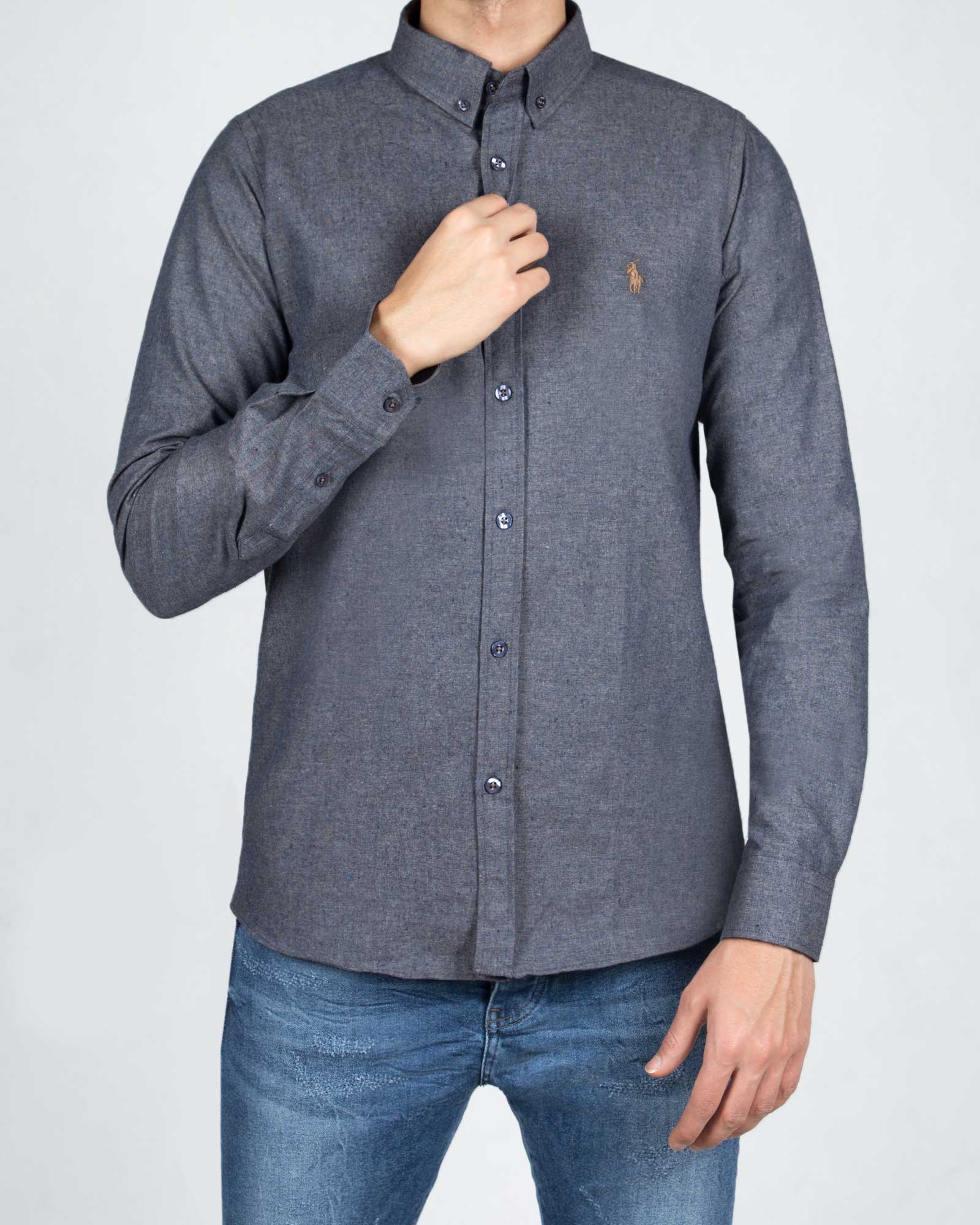 پیراهن مردانه طرح پولو-خاکستری تیره- رو به رو