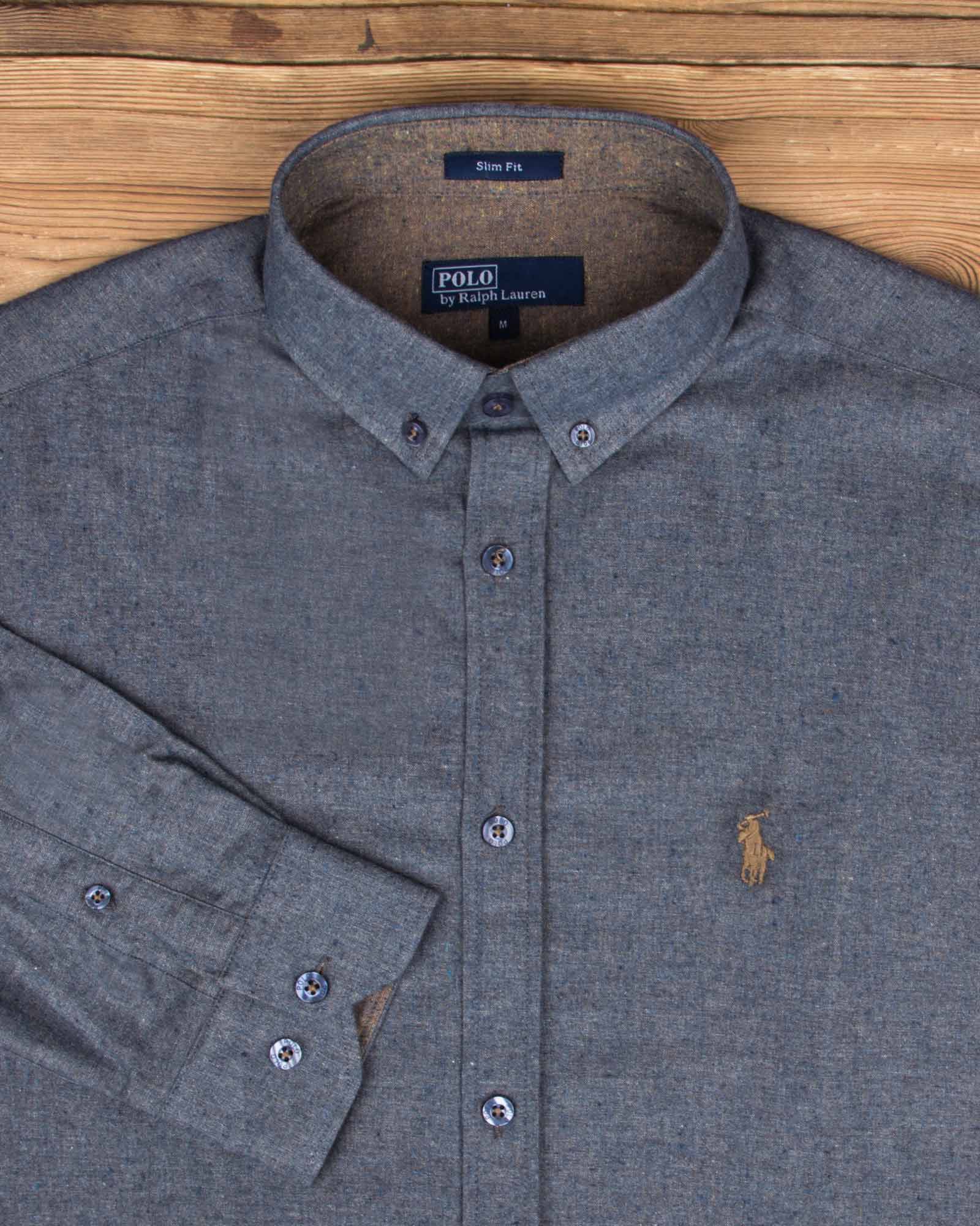 پیراهن مردانه طرح پولو-خاکستری تیره- طرح پولو و یقه