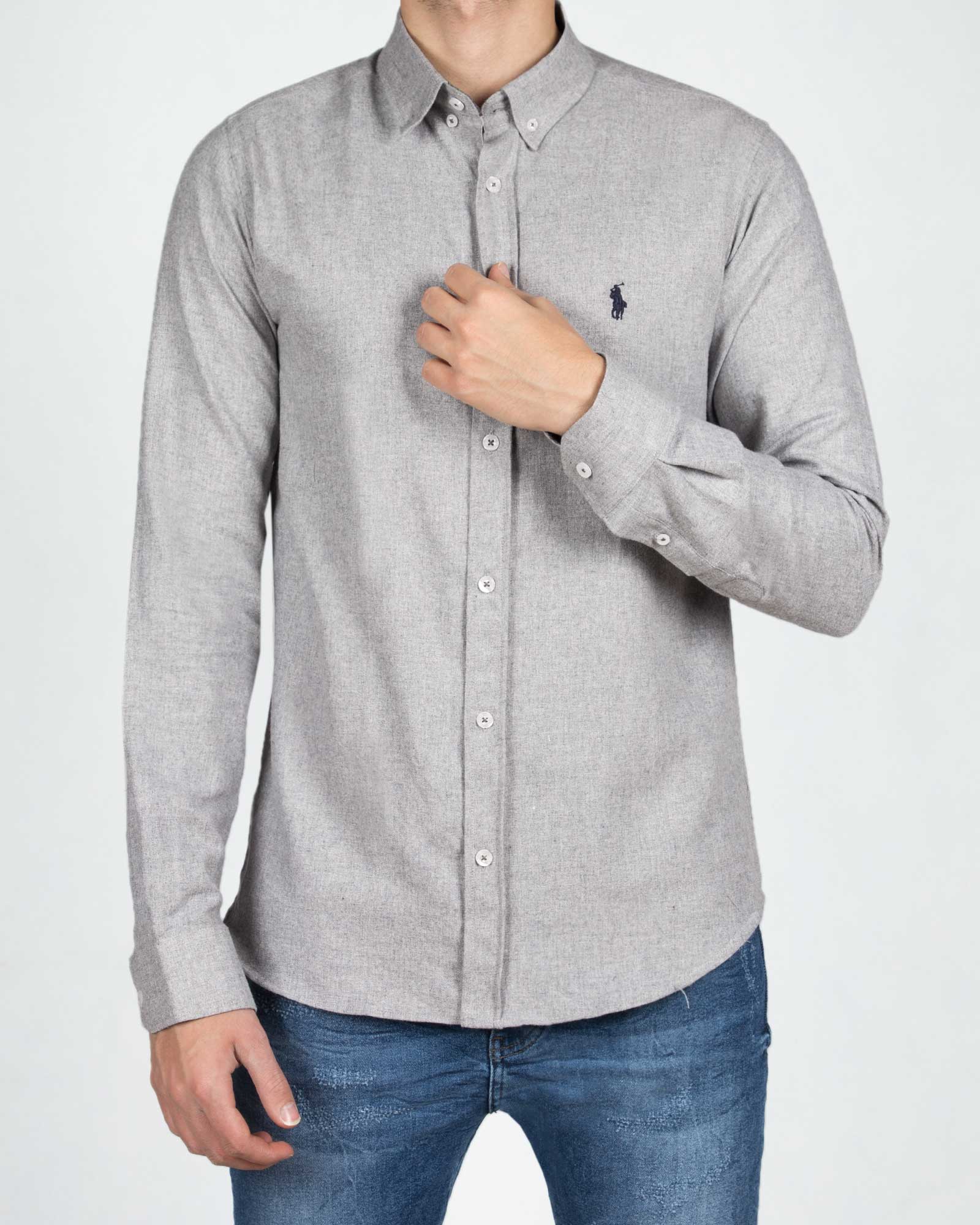 پیراهن مردانه طرح پولو-خاکستری محو- رو به رو