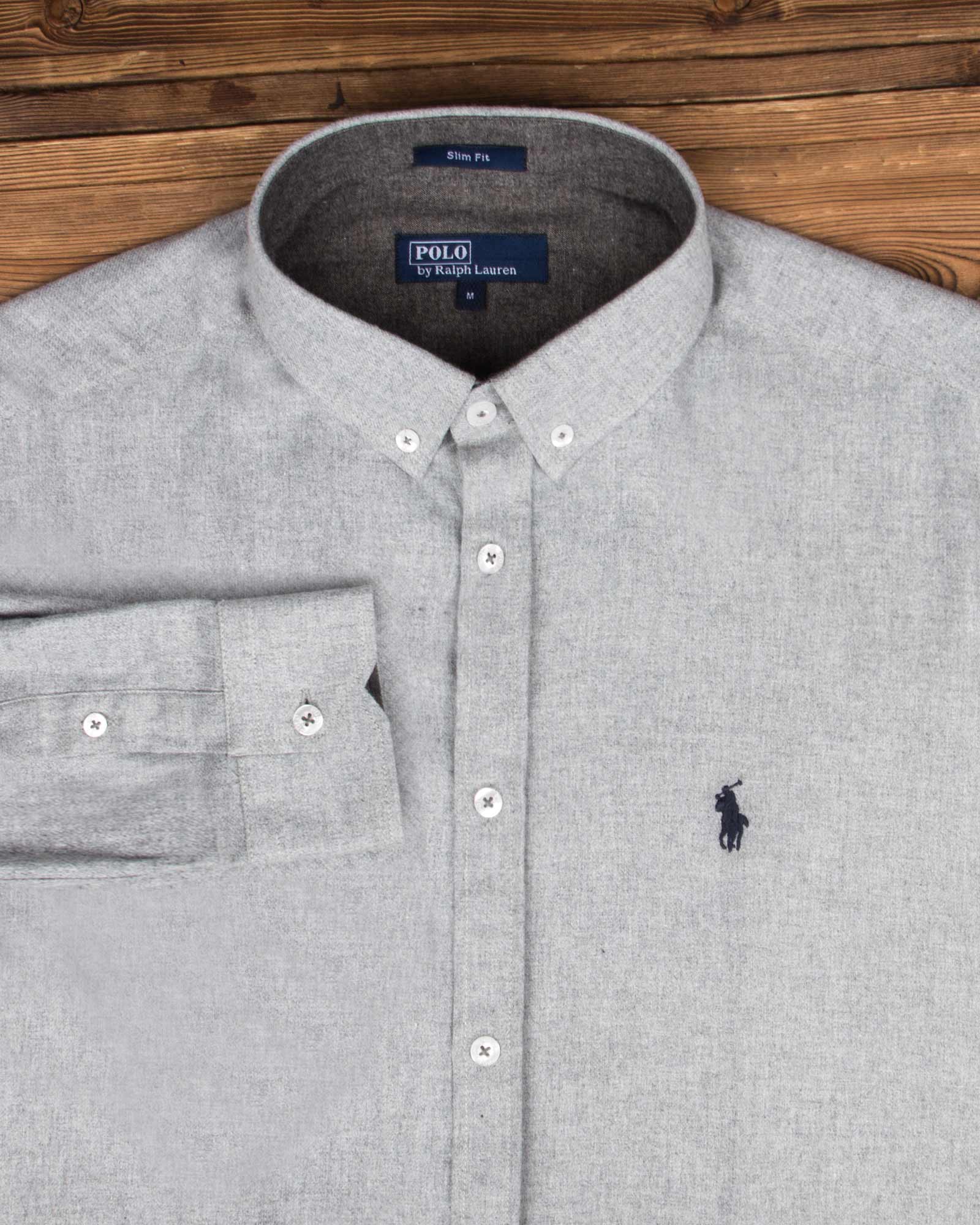 پیراهن مردانه طرح پولو-خاکستری محو- طرح پولو و یقه مردانه