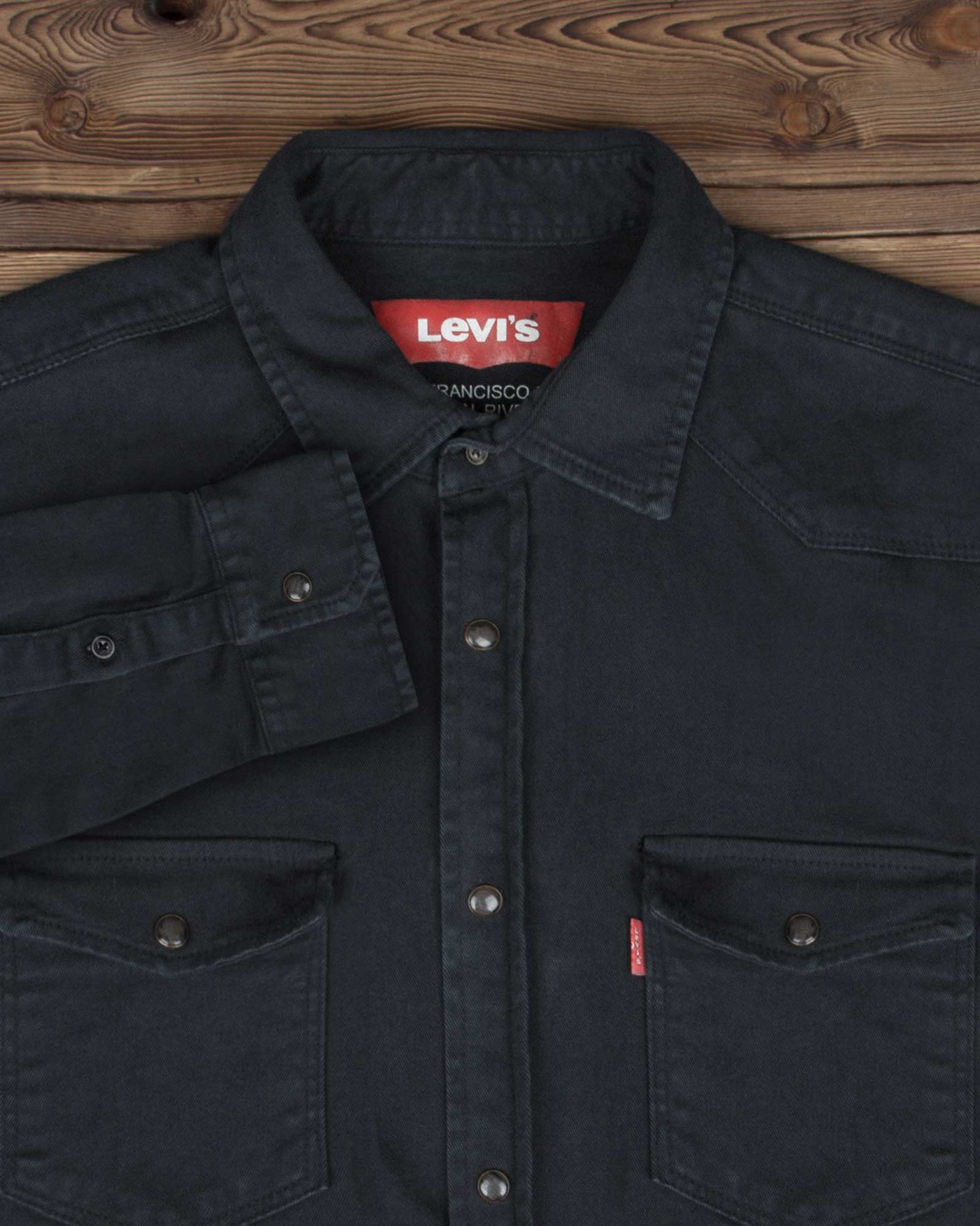 پیراهن مردانه کتان آستین بلند - سربی تیره - یقه مردانه و جیب ها