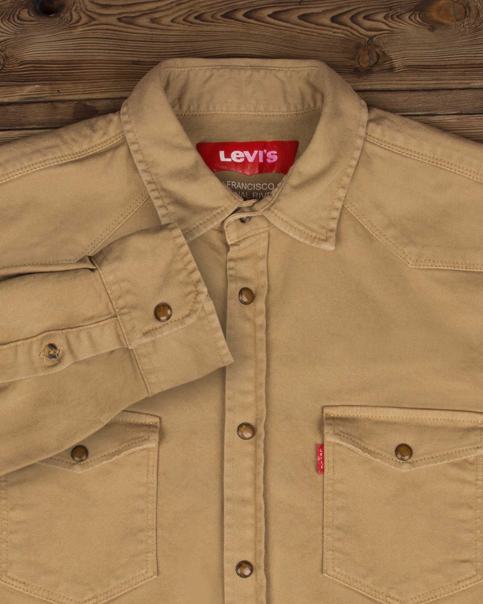 پیراهن مردانه کتان آستین بلند - کرمی سیر - یقه ی مردانه