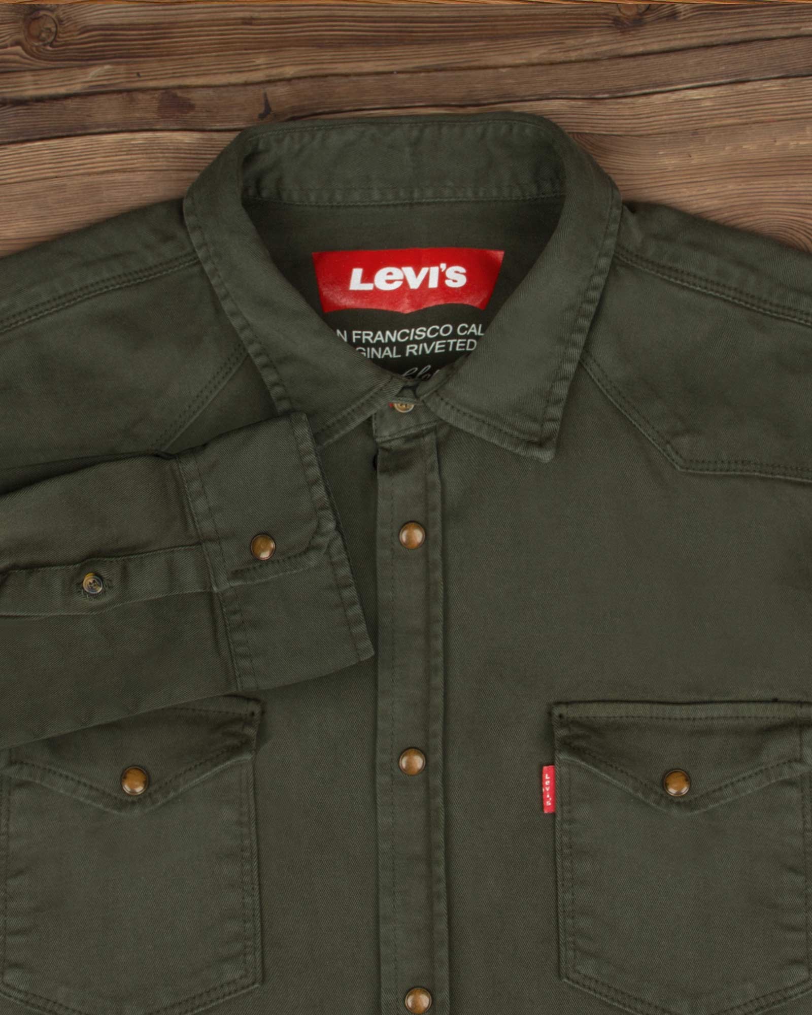 پیراهن مردانه کتان آستین بلند - یشمی - یقه ی مردانه