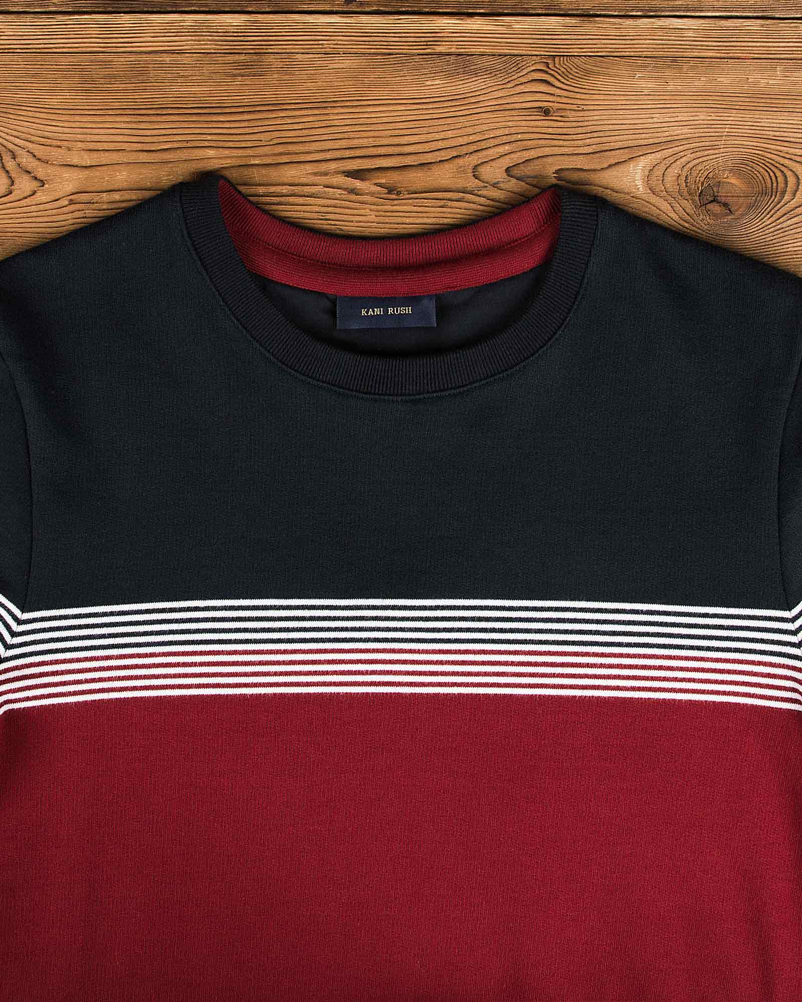 بلوز بافت دو رنگ مردانه - شرابی - یقه گرد