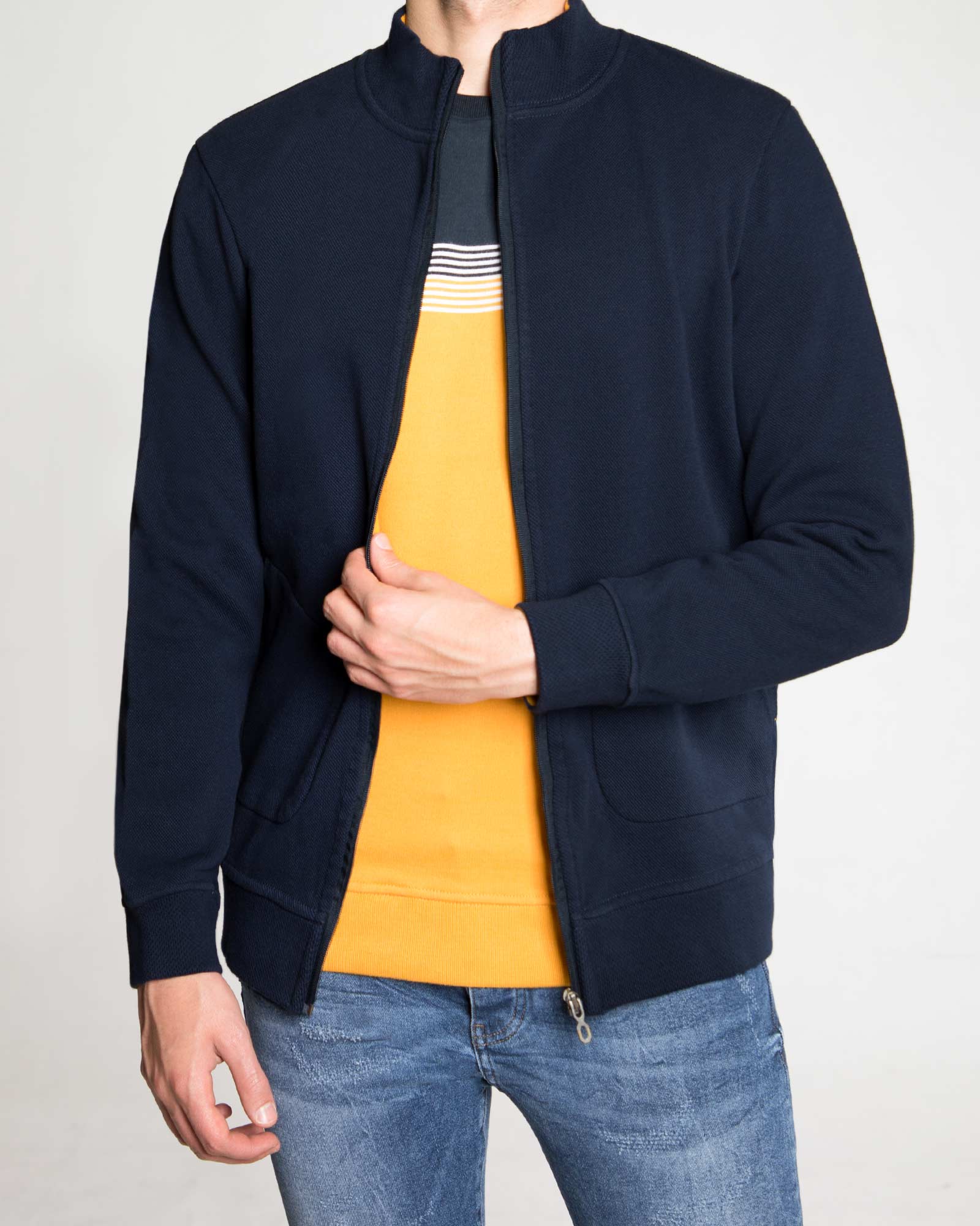 سویشرت جودون یقه ایستاده - سرمه‌ای - جلو باز