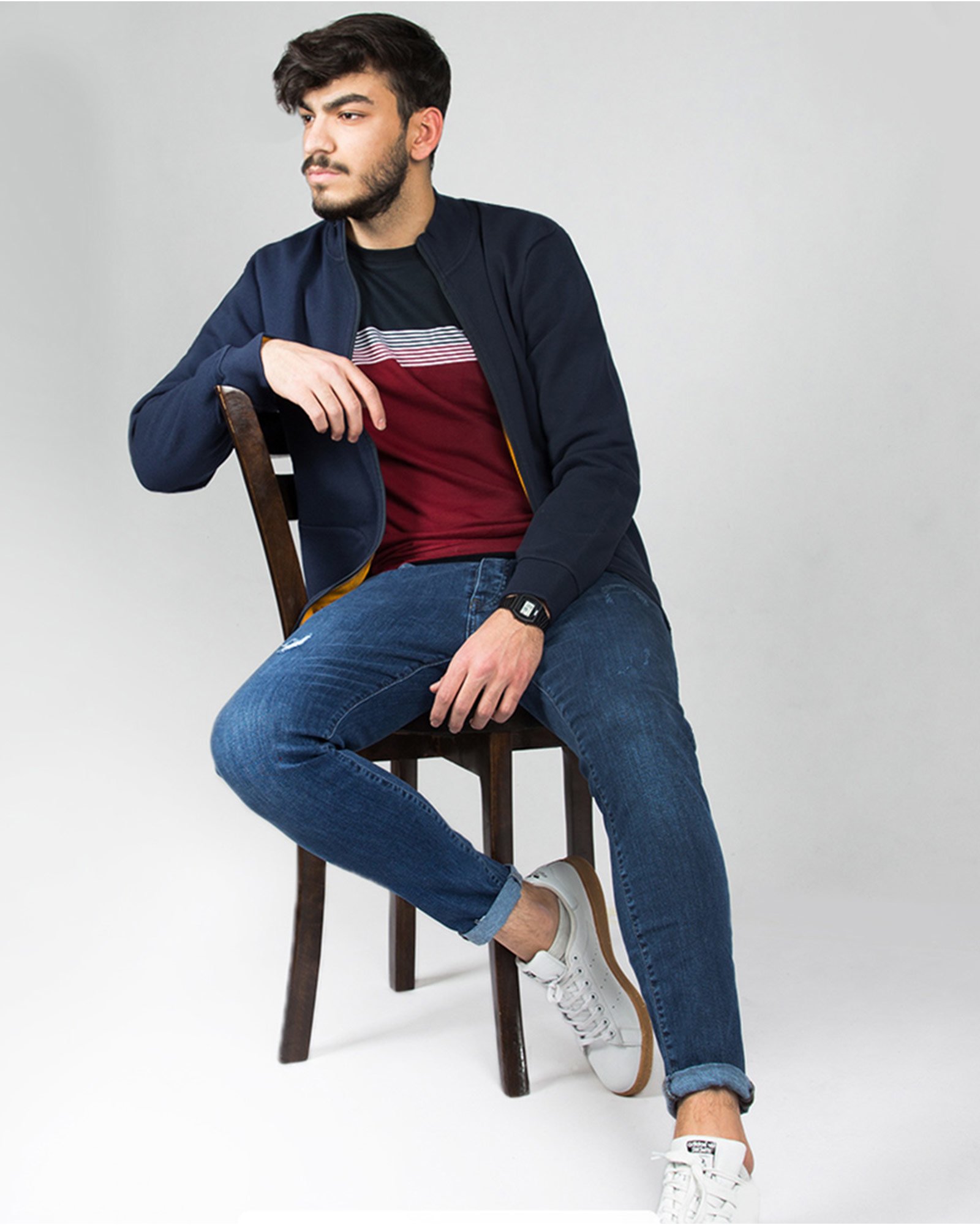 سویشرت جودون یقه ایستاده - سرمه‌ای - مردانه