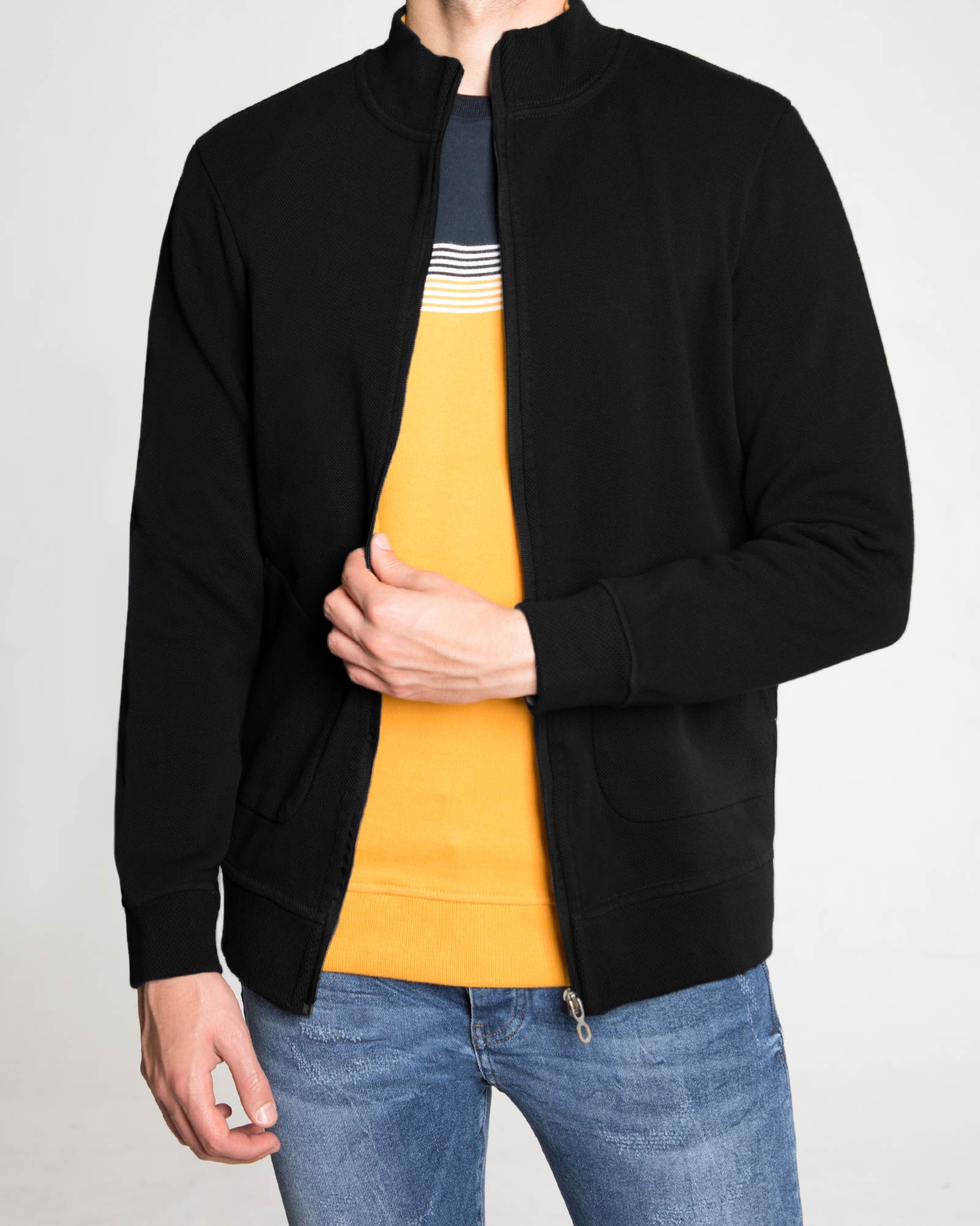 سویشرت جودون یقه ایستاده - مشکی - جلو باز