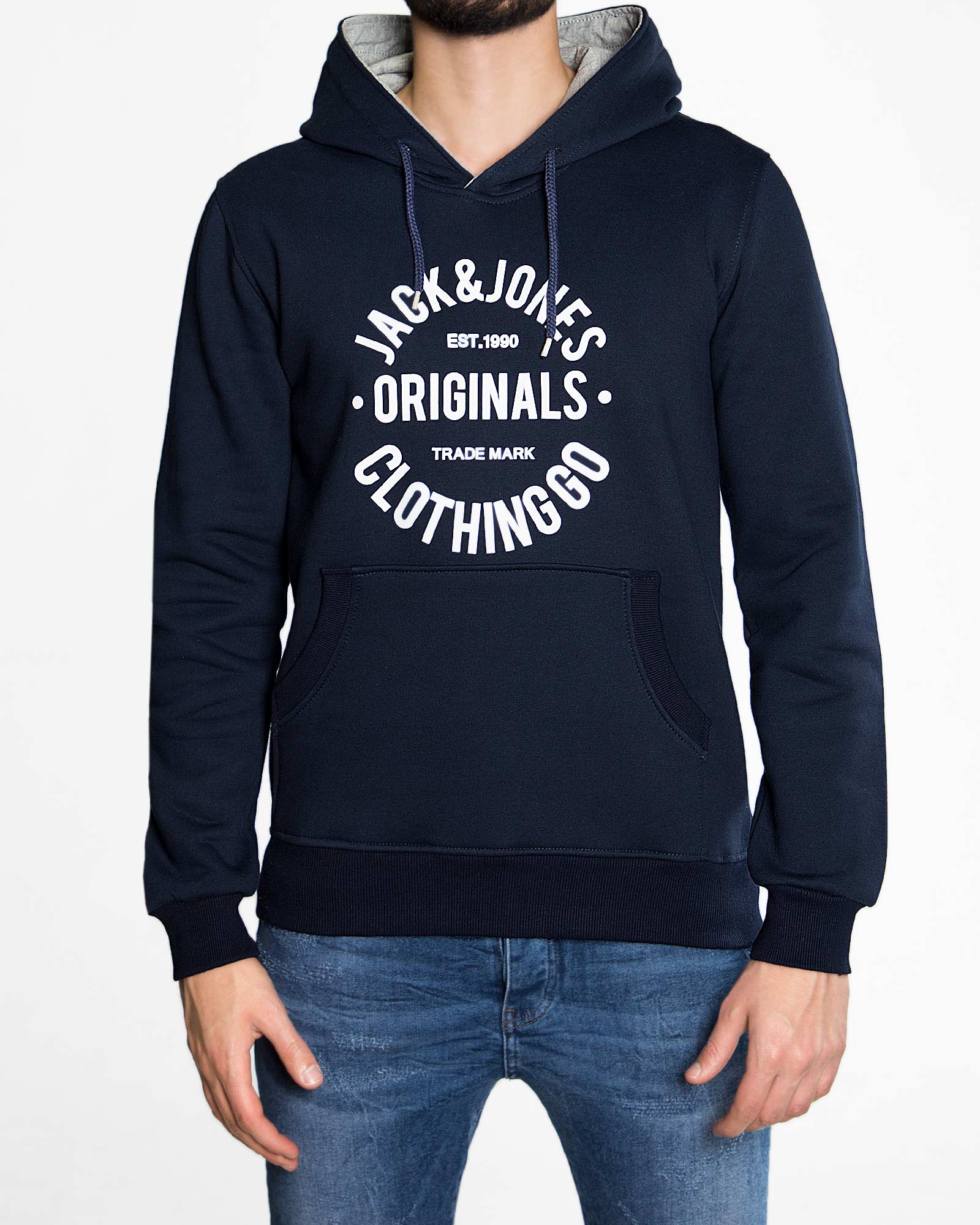 هودی نخ پنبه ای آستین بلند مردانه - سرمه ای تیره - رو به رو