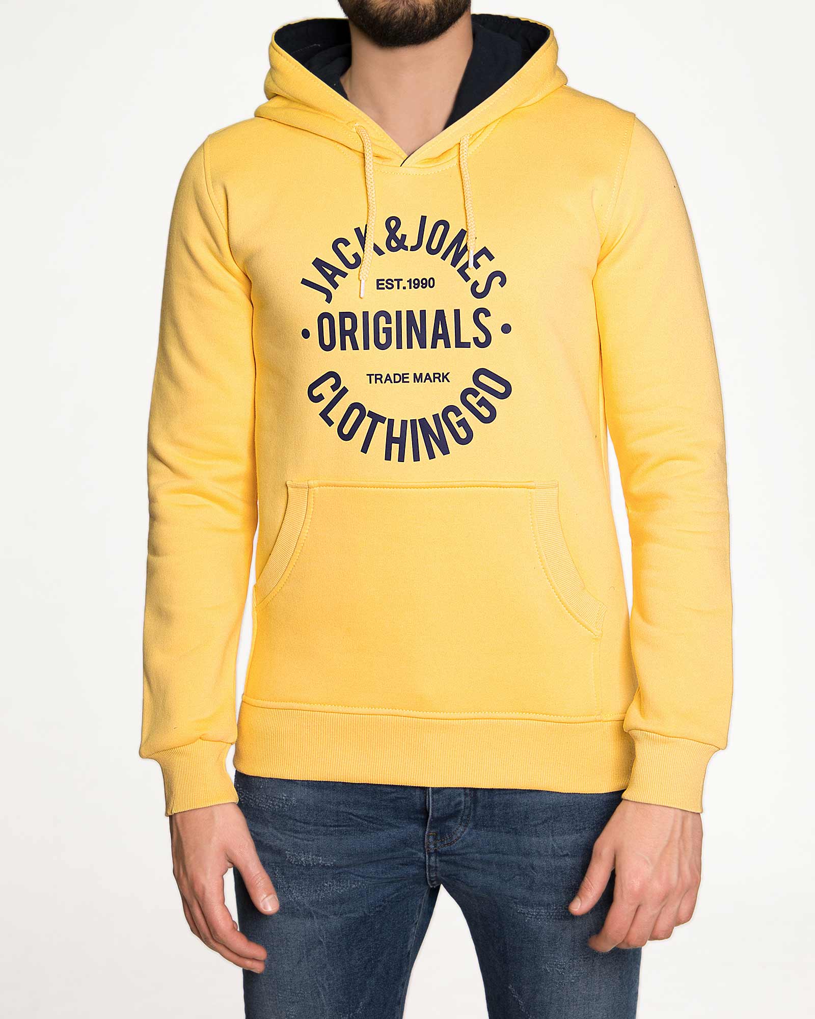 هودی نخ پنبه ای آستین بلند مردانه - لیمویی - رو به رو