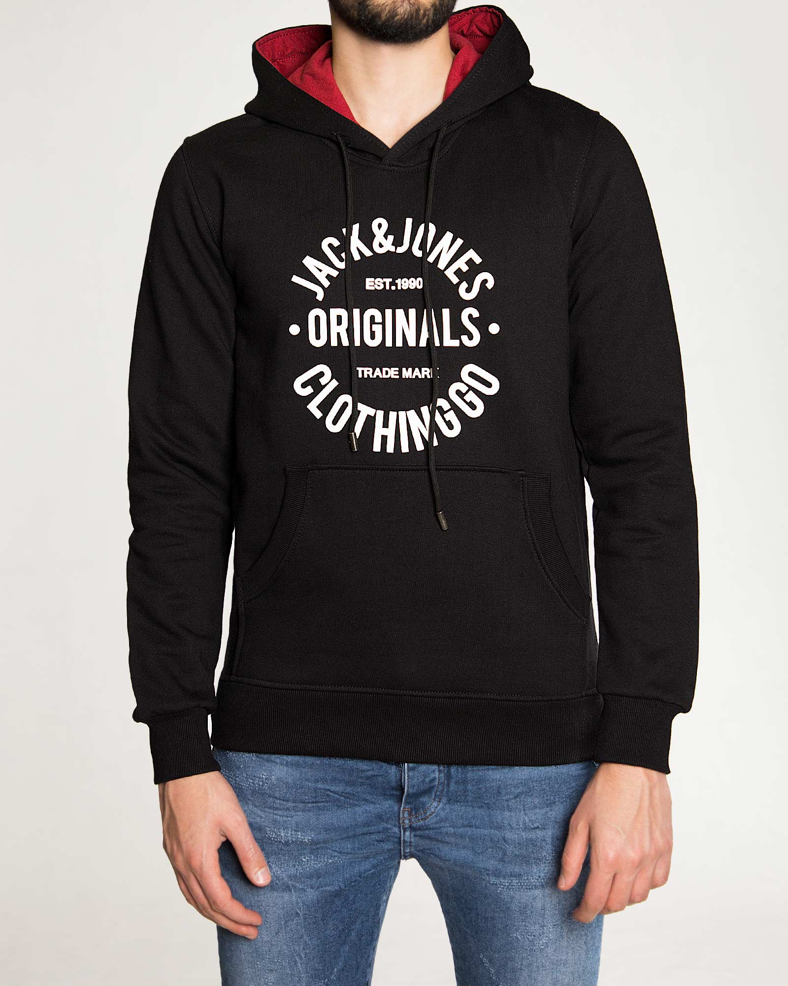 هودی نخ پنبه ای آستین بلند مردانه - مشکی - رو به رو