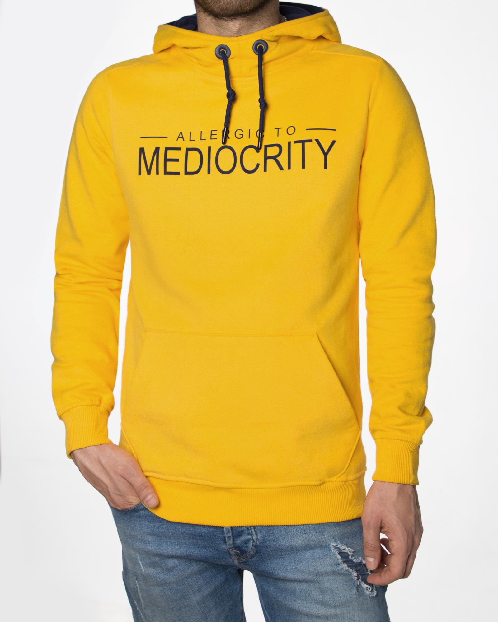 هودی نخ پنبه ای اسپرت مردانه - زرد - رو به رو