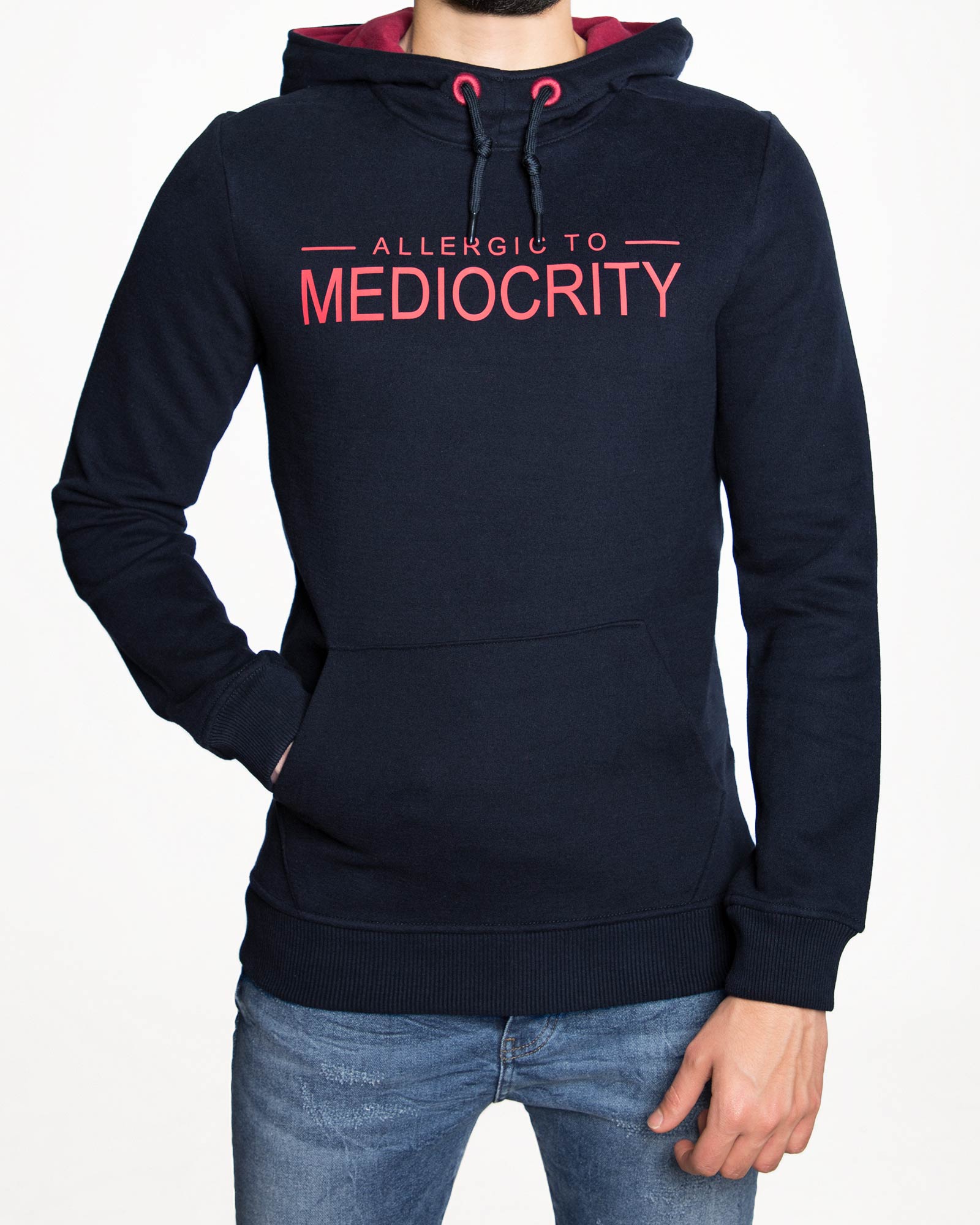 هودی نخ پنبه ای اسپرت مردانه - سرمه ای تیره - رو به رو