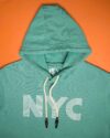 هودی نخ پنبه ای دخترانه - سبز آبی - کلاه و طرح NYC