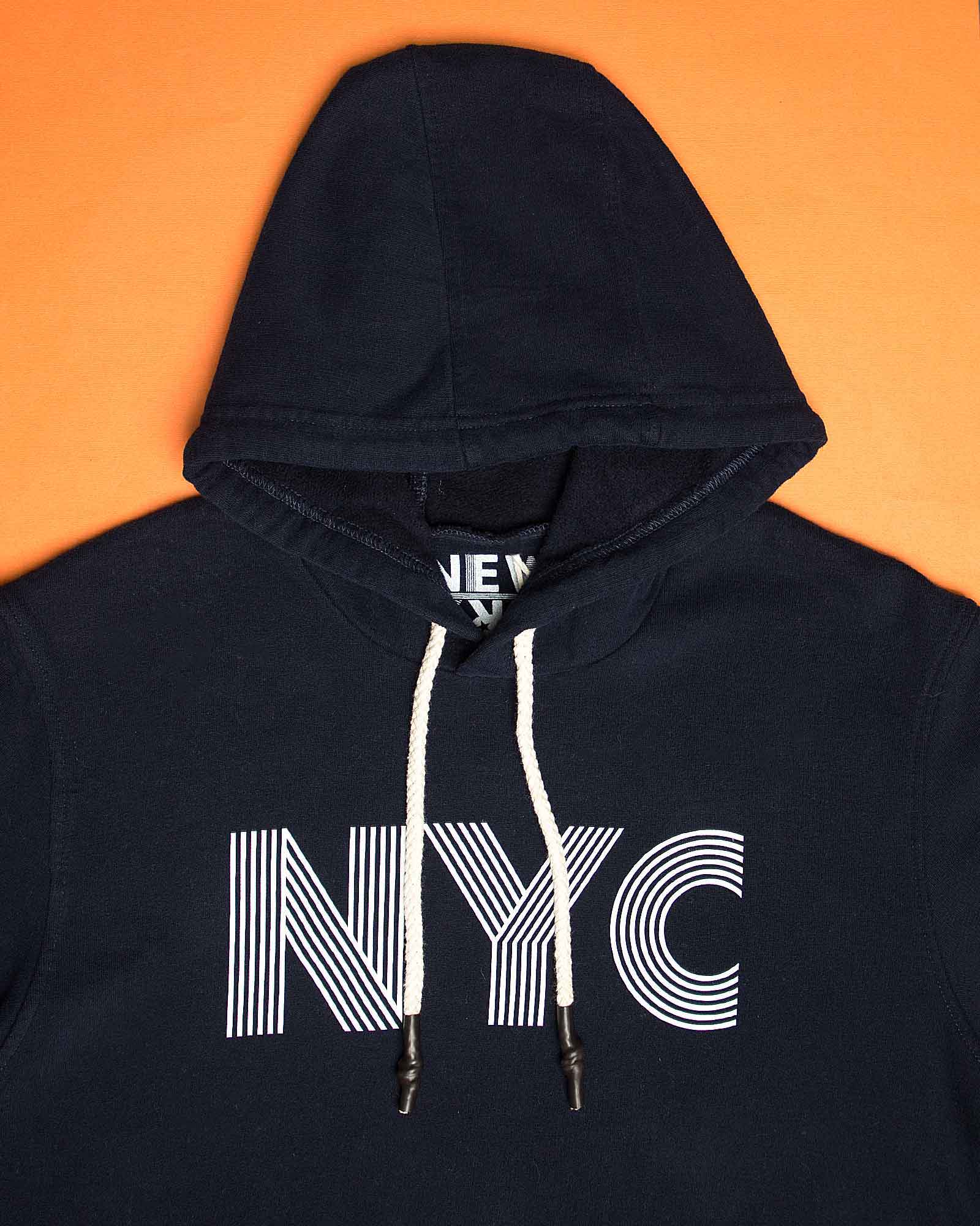 هودی نخ پنبه ای دخترانه - سرمه ای تیره - کلاه و طرح NYC