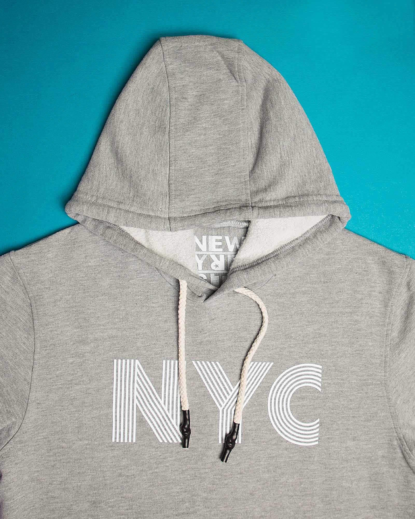هودی نخ پنبه ای دخترانه - طوسی کمرنگ - کلاه و طرح NYC