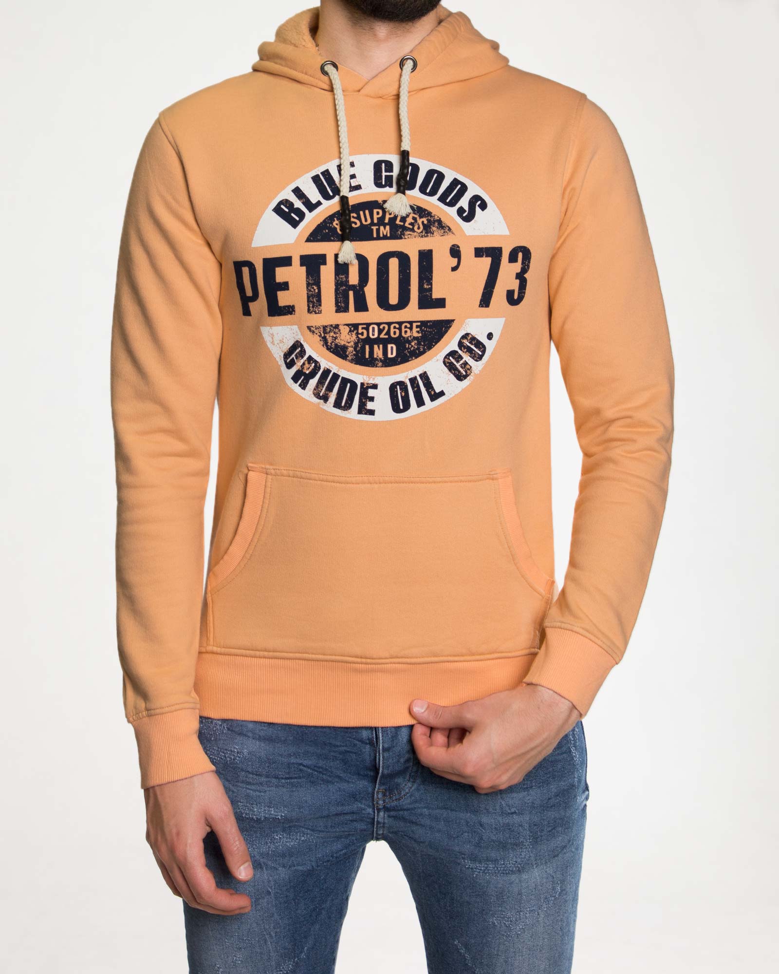 هودی نخ پنبه ای طرح دار مردانه - هلویی سیر - رو به رو