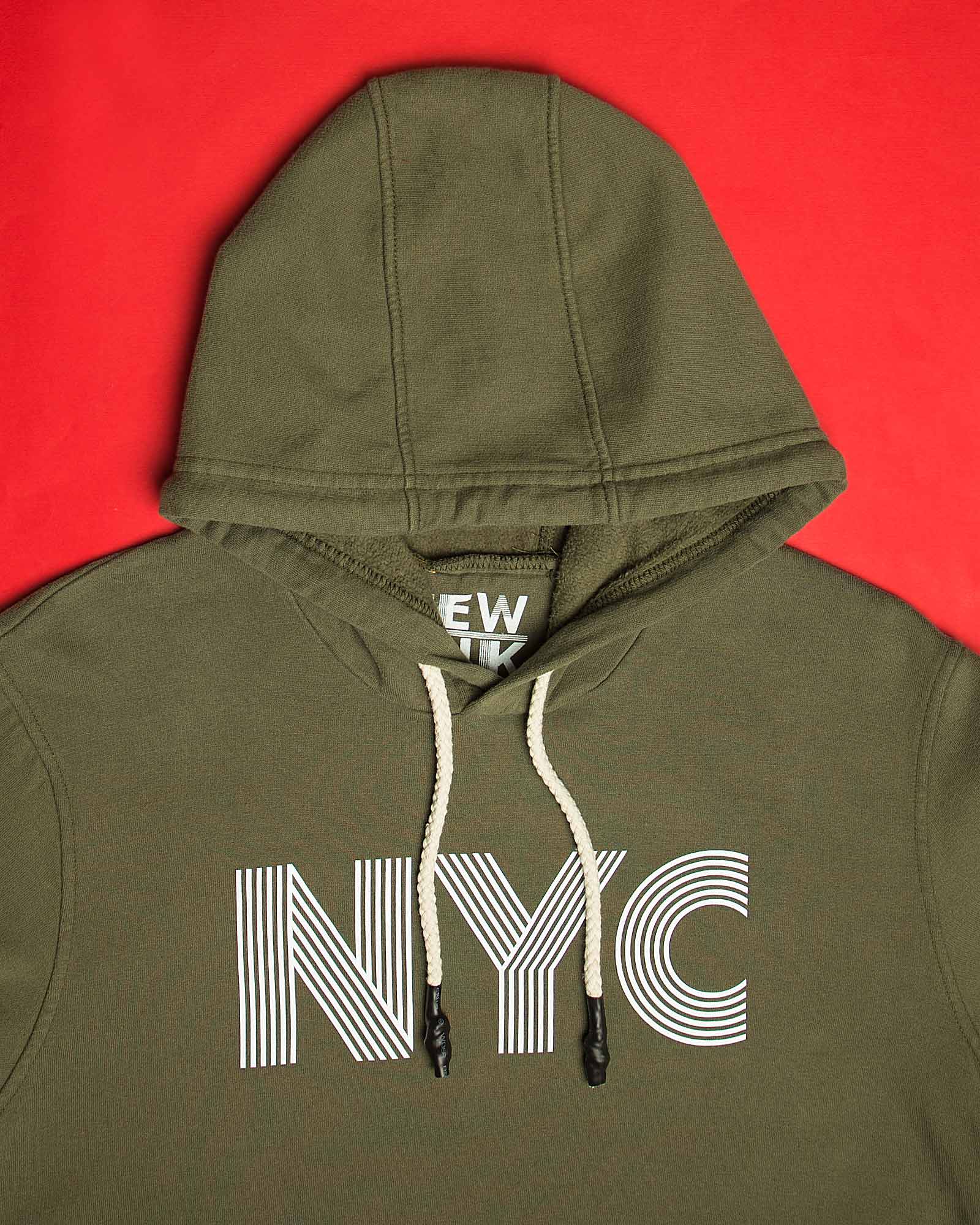 هودی نخ پنبه ای مردانه - زیتونی - کلاه و طرح NYC