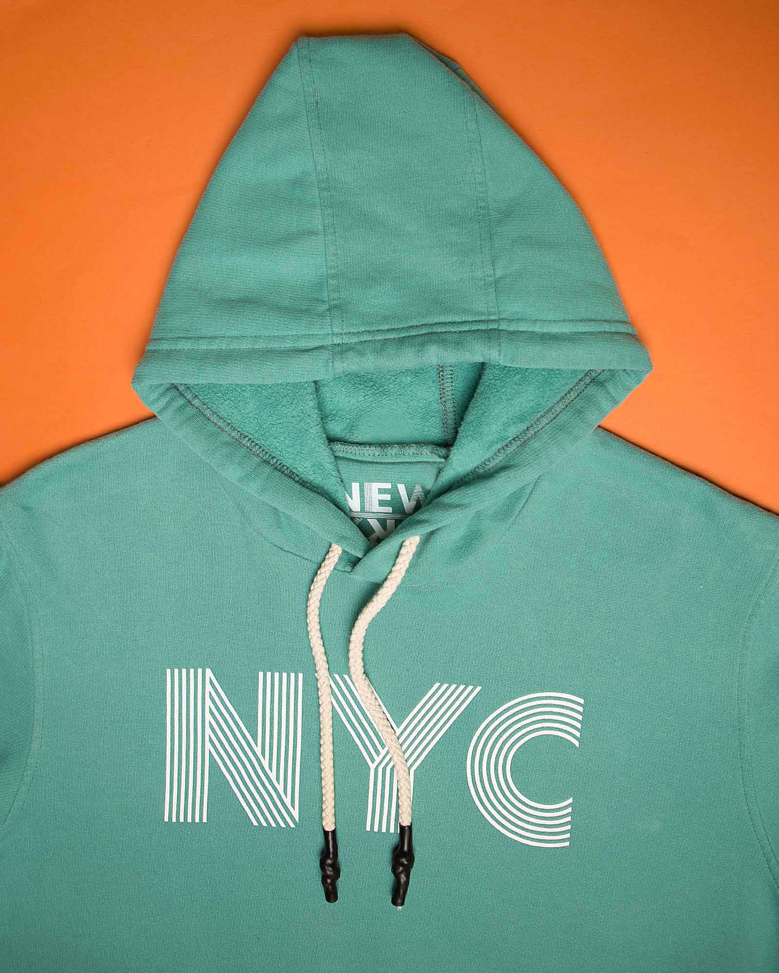هودی نخ پنبه ای مردانه - سبز آبی - کلاه و طرح NYC