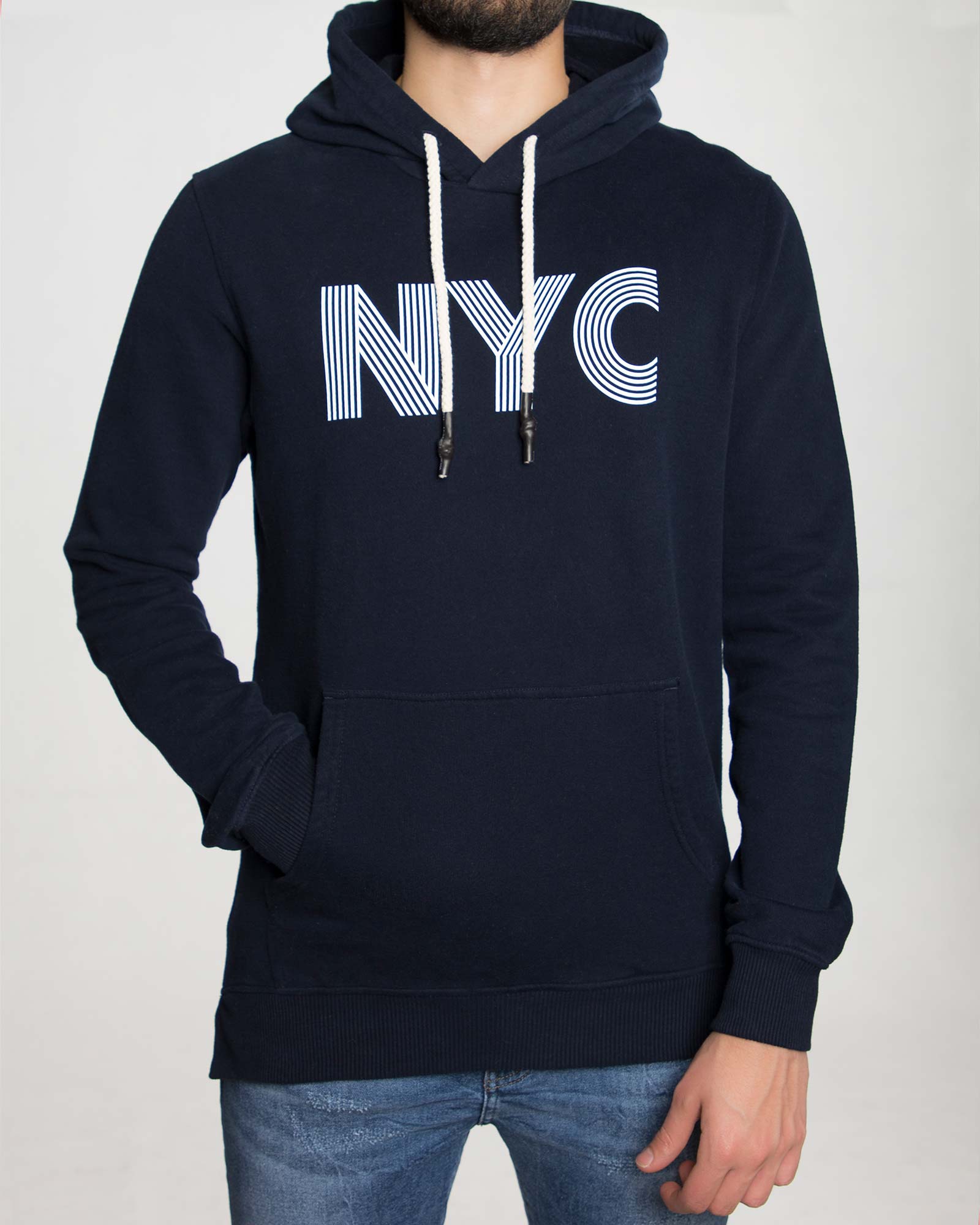 هودی نخ پنبه ای مردانه - سرمه ای تیره - رو به رو