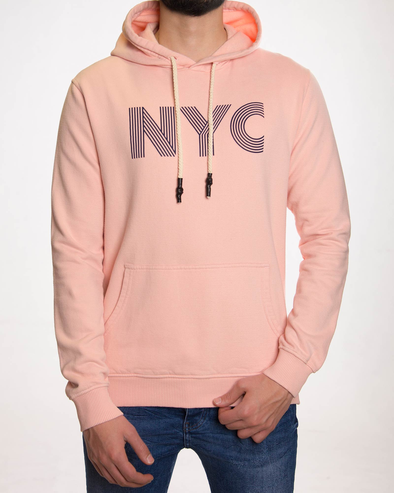 هودی نخ پنبه ای مردانه - صورتی - رو به رو