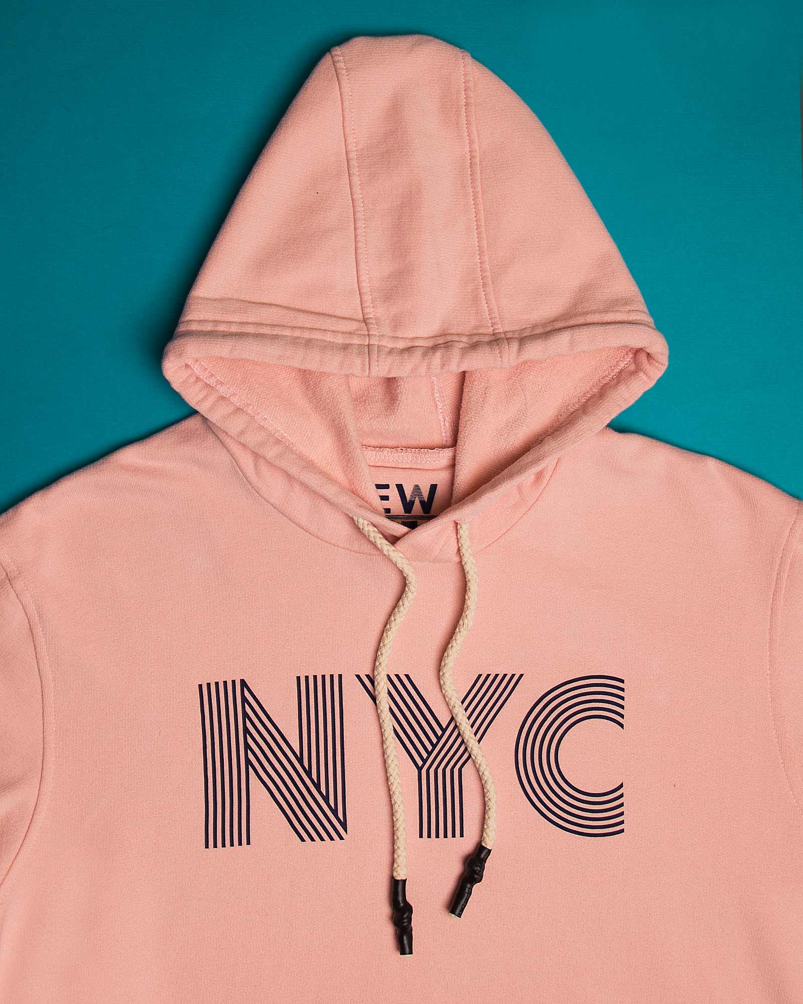 هودی نخ پنبه ای مردانه - صورتی - کلاه و طرح NYC