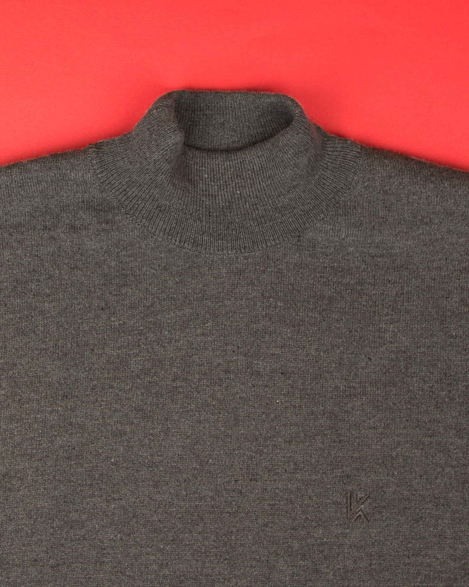 پلیور بافت مردانه آستین بلند ساده - خاکستری - یقه سه سانت