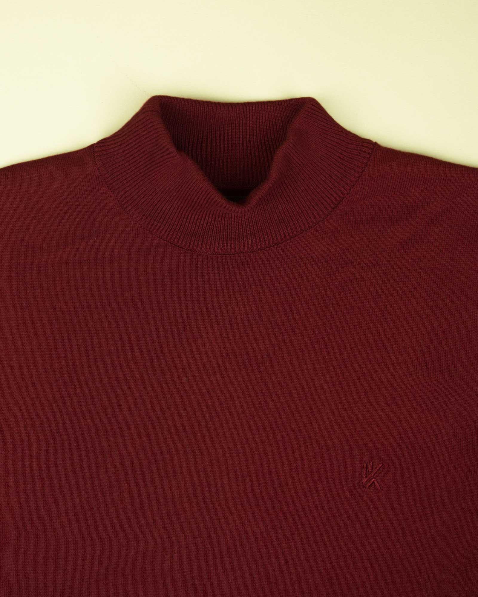 پلیور بافت مردانه آستین بلند ساده - شرابی - یقه سه سانت