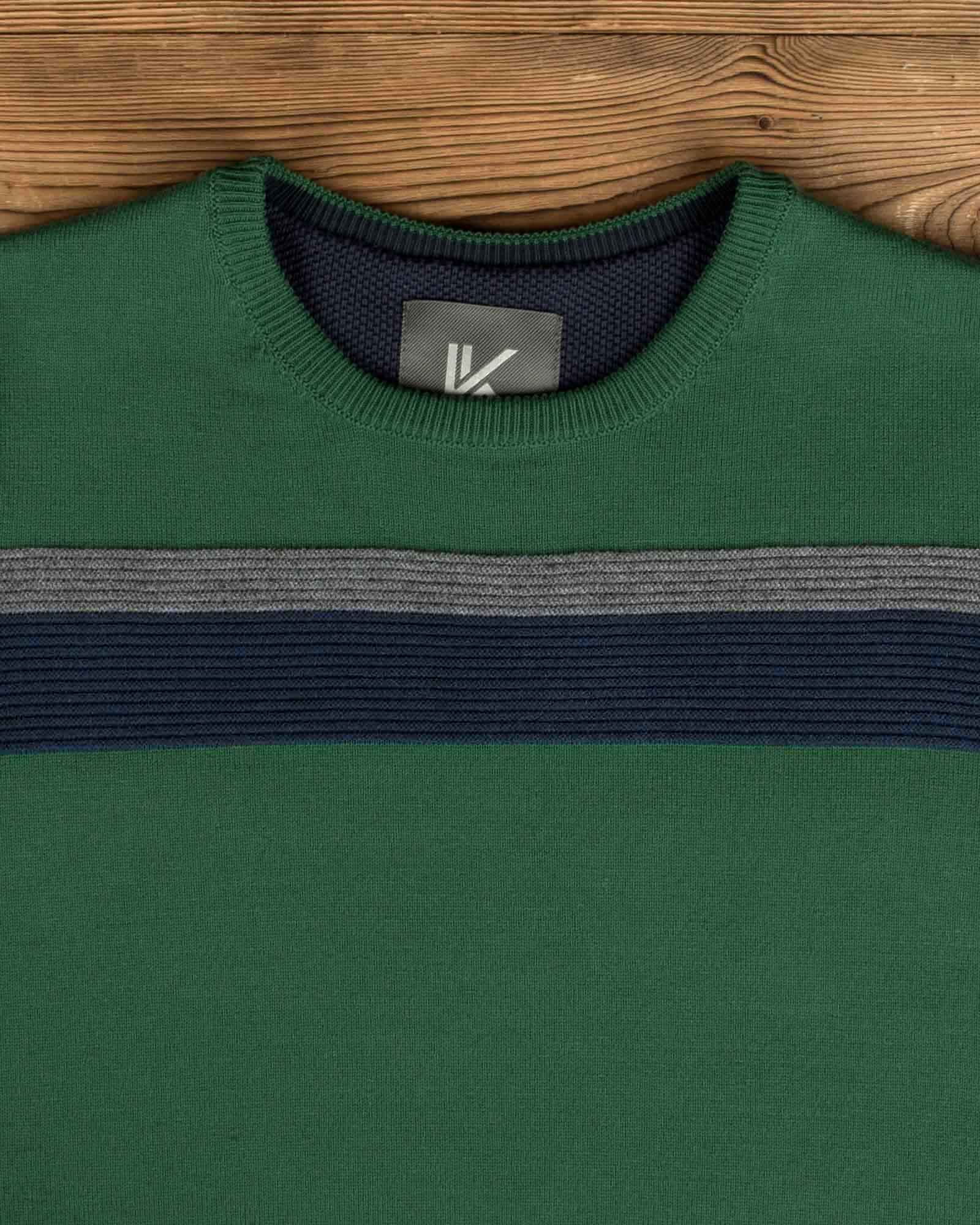 پلیور بافت نازک طرح‌دار مردانه - سبز - یقه مردانه طرح‌دار