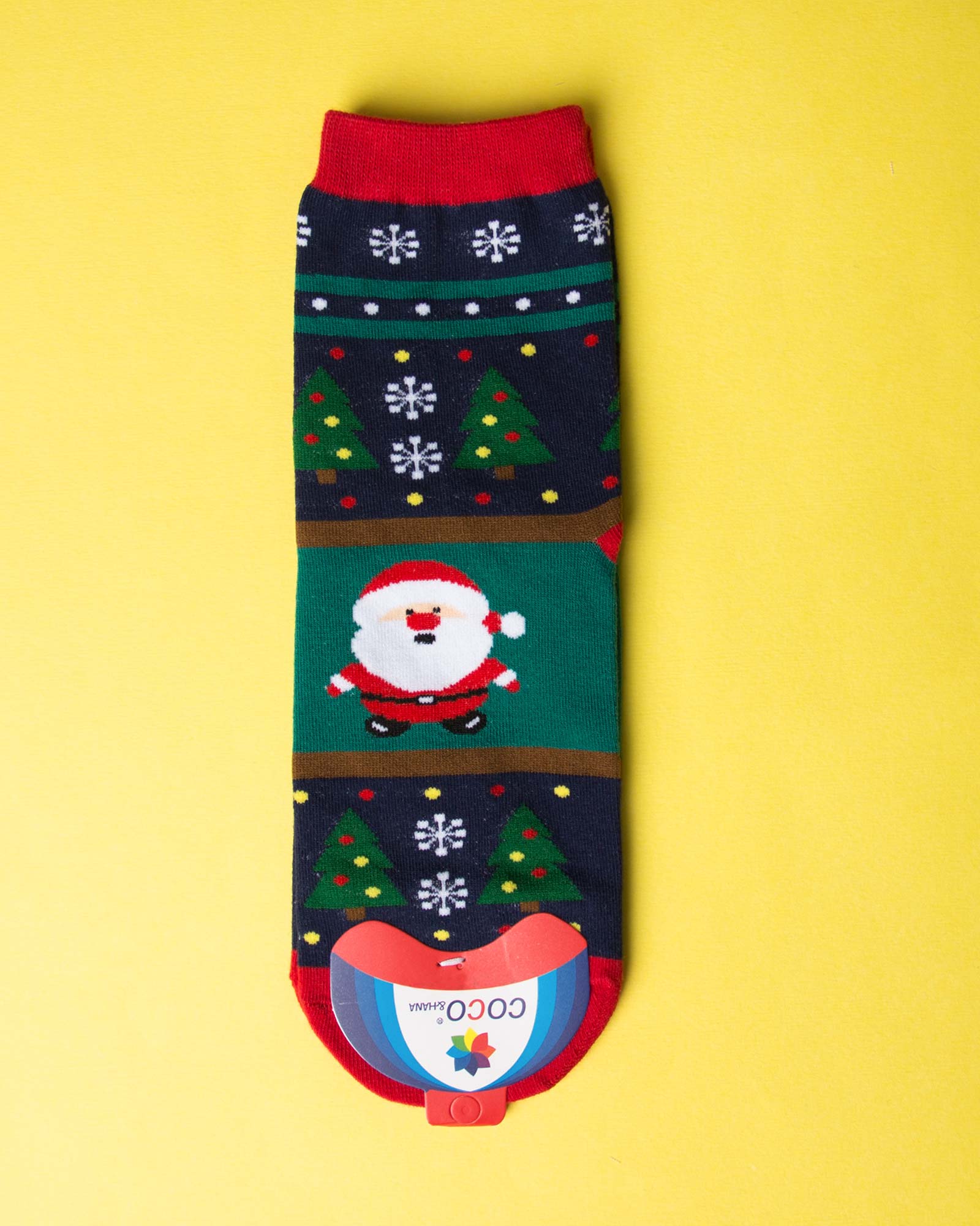 جوراب نخی بابانوئل و کاج‌ - سرمه‌ای تیره - ساق کوتاه