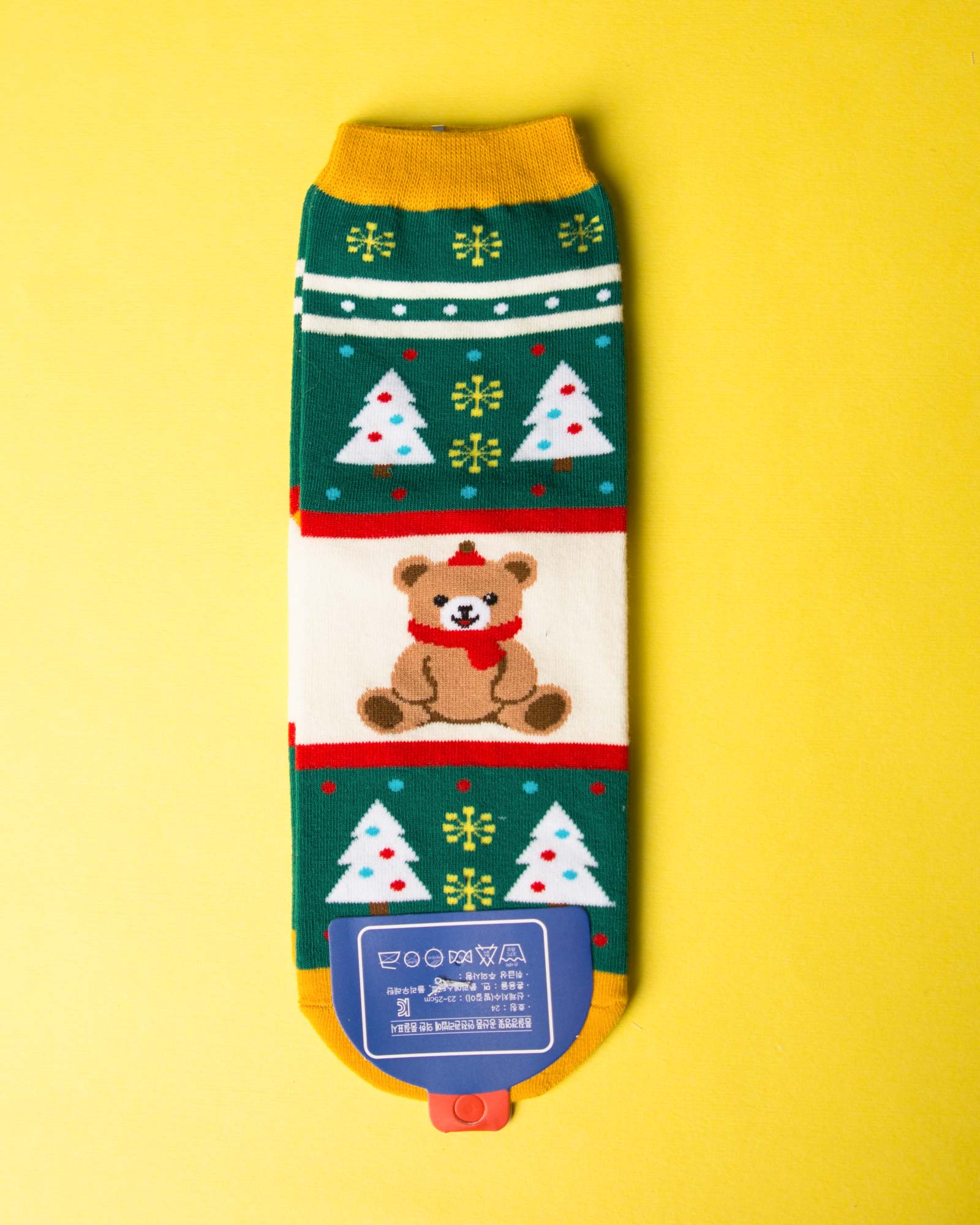 جوراب نخی خرس کریسمسی - سبز - ساق کوتاه