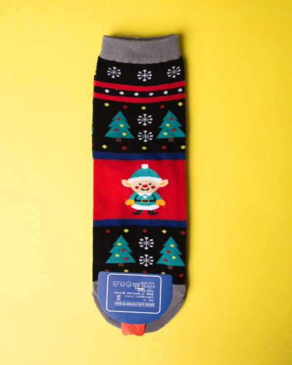 جوراب نخی طرح‌دار درخت کاج - مشکی - رو به رو