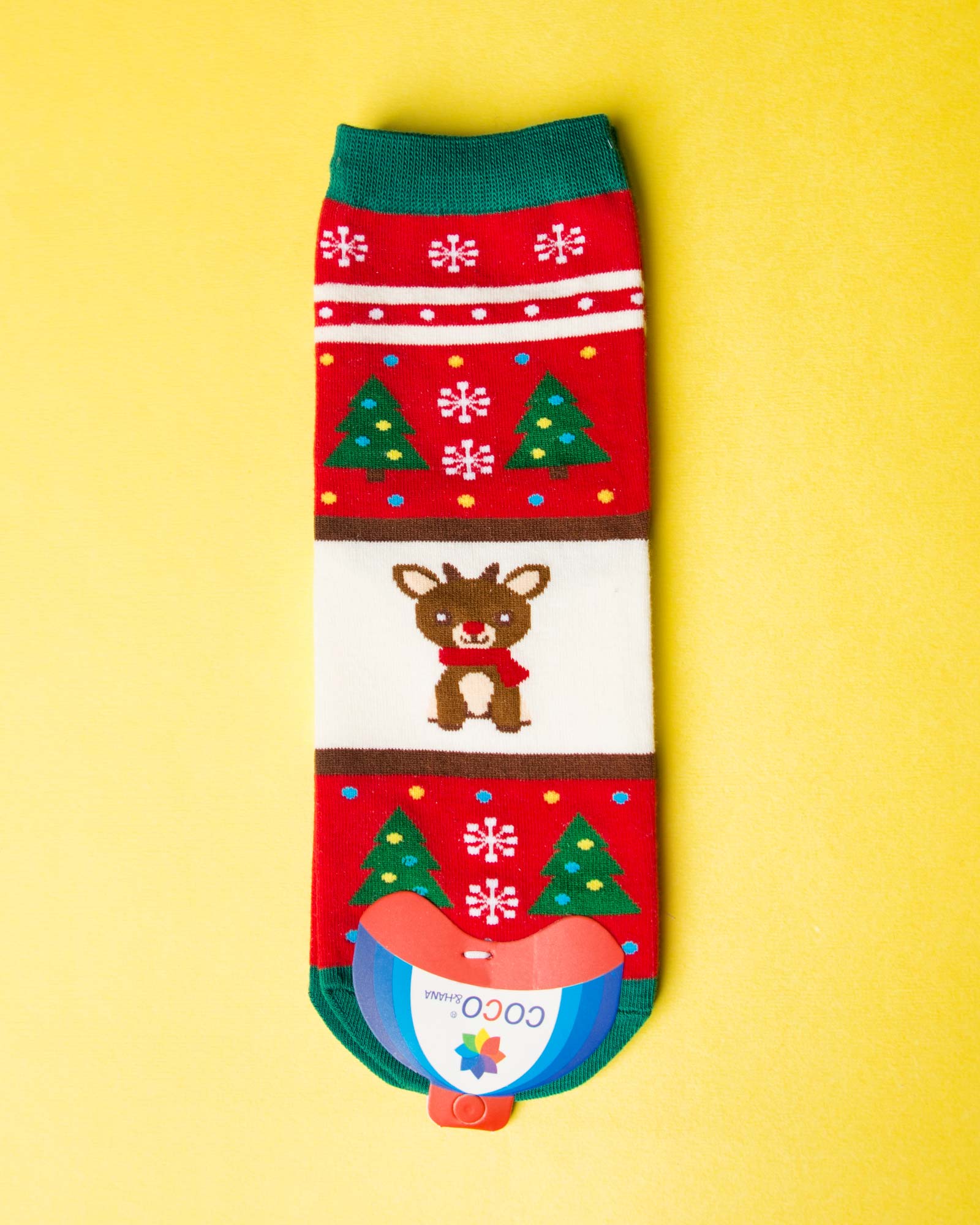 جوراب نخی گوزن کریسمسی - قرمز - ساق کوتاه