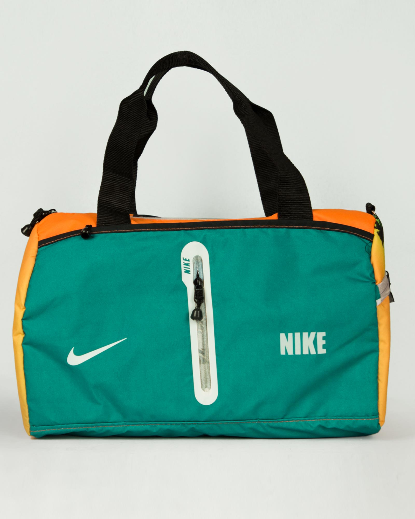 ساک ورزشی طرح‌دار نارنجی سبز - خزه‌ای - رو به رو