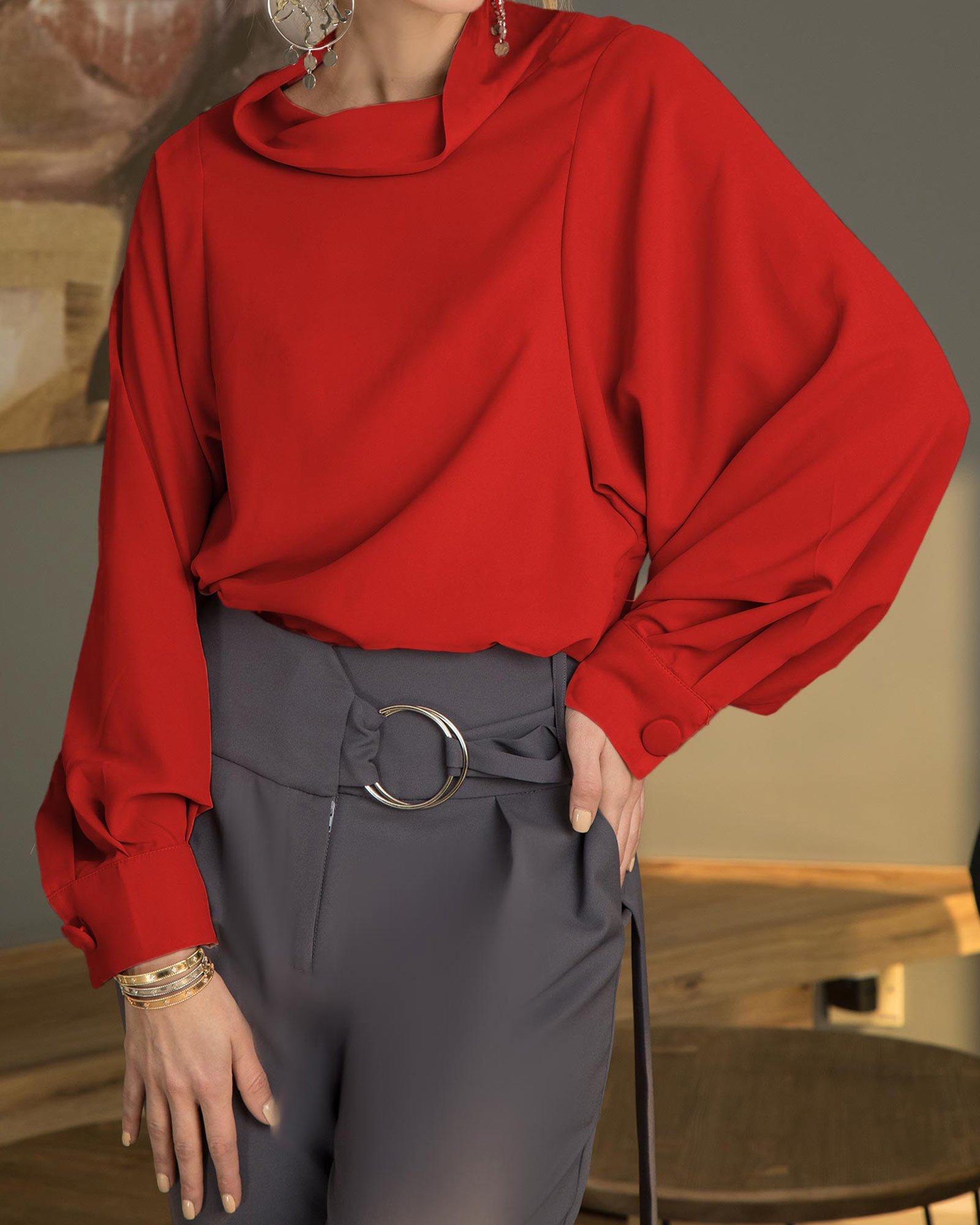 شومیز آستین فانوسی زنانه-قرمز-روشن