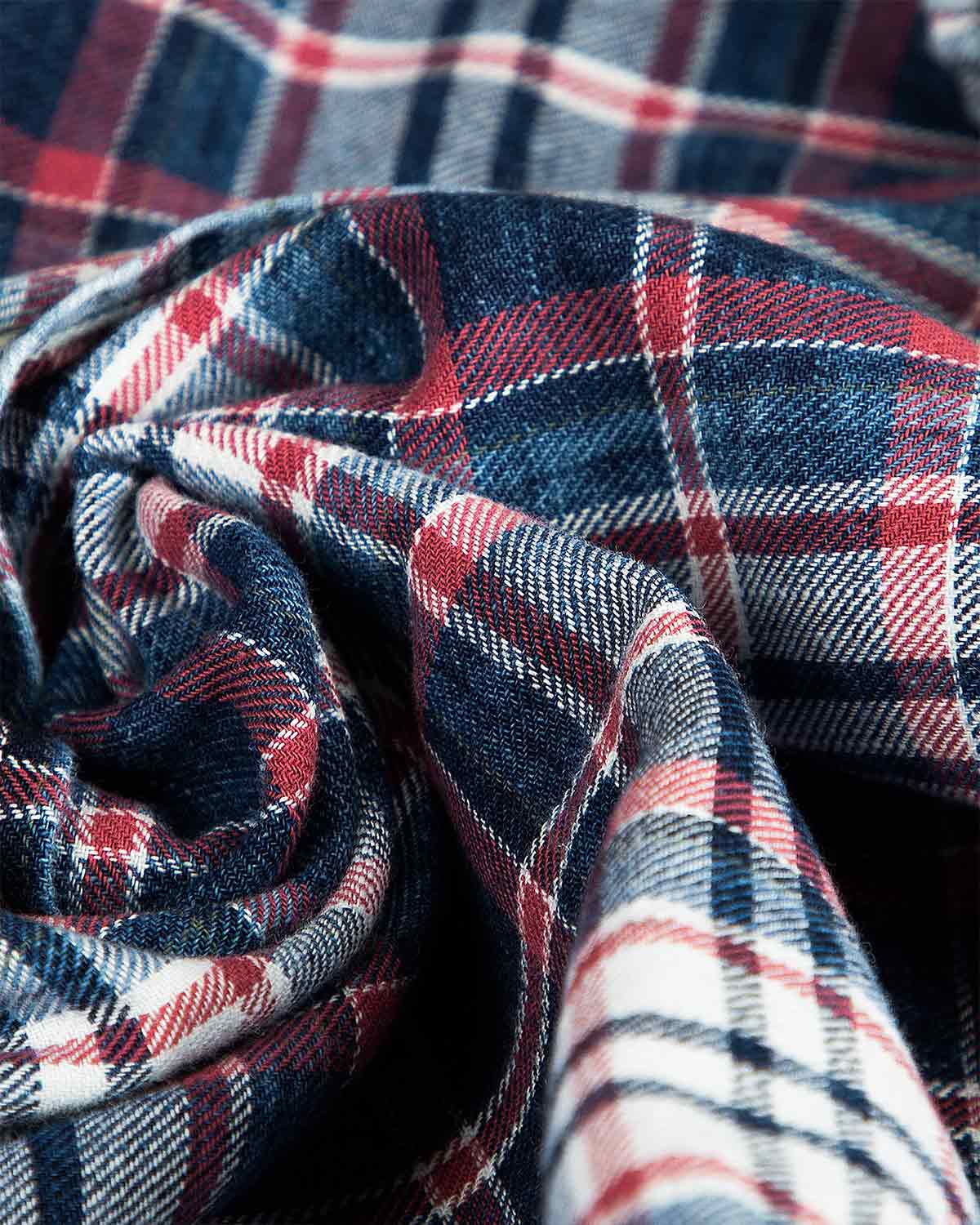 شومیز چهارخانه جین - سرمه‌ای سفید قرمز - جین طرح‌دار