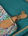 کیف دوشی بزرگ طرح سنتی - سبزآبی تیره - دکمه‌دار، طرح بند کمربندی