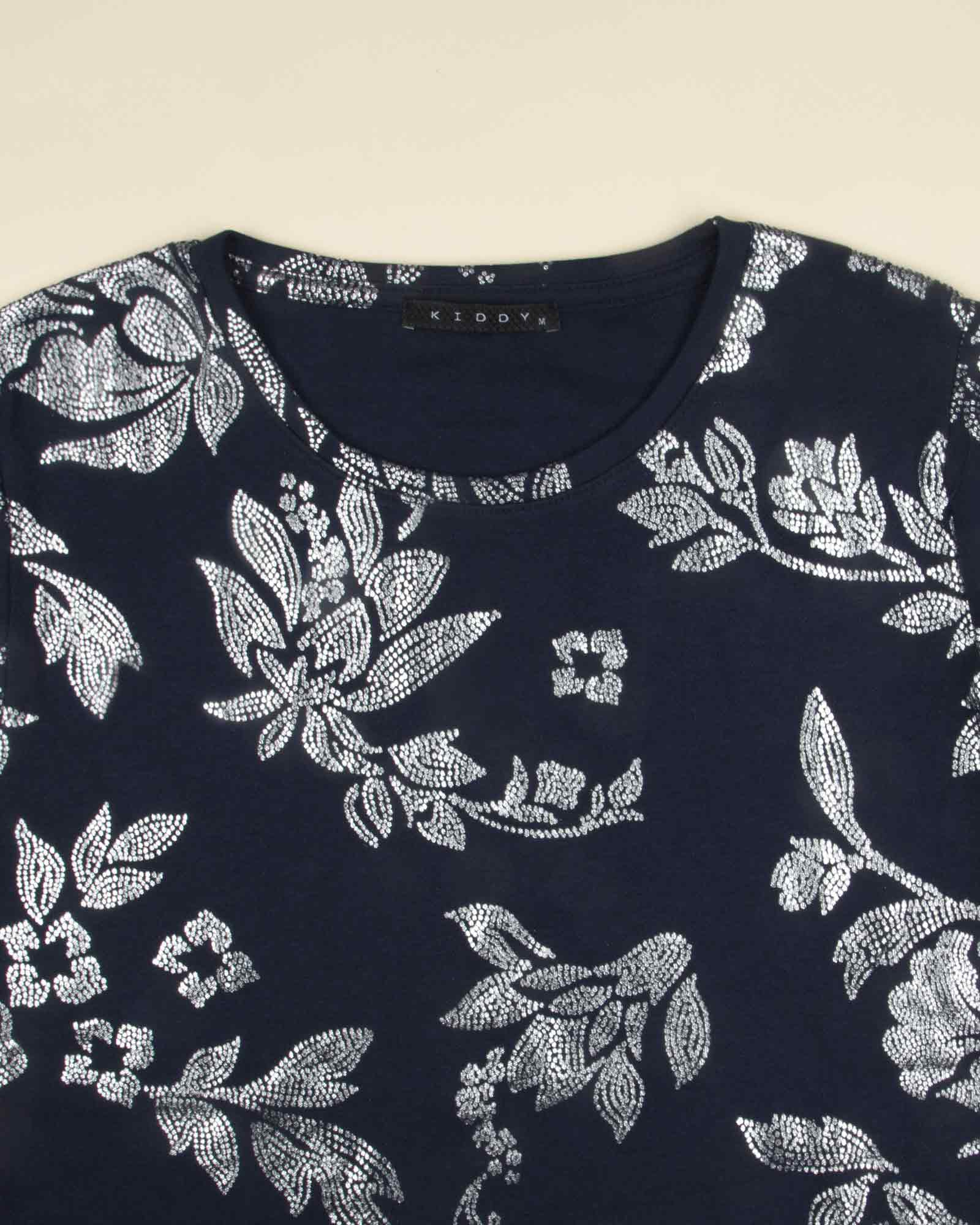 تونیک زنانه طرح برگ و گل - سرمه‌ای تیره - طرح اکلیلی