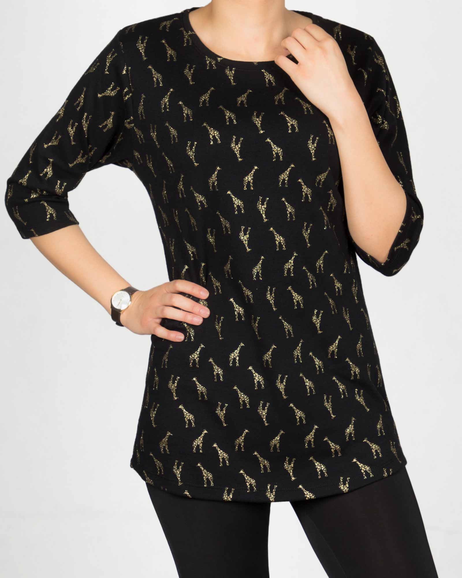 تونیک زنانه طرح زرافه - مشکی - رو به رو