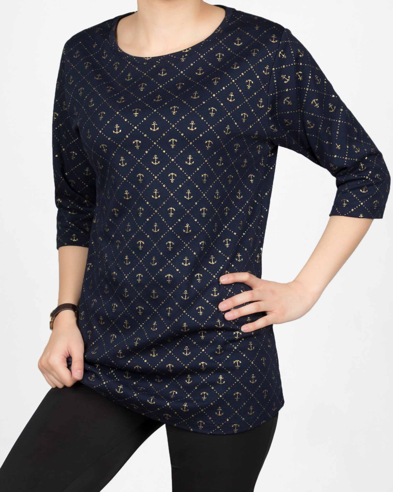 تونیک زنانه یقه گرد طرح‌دار - سرمه‌ای تیره - رو به رو