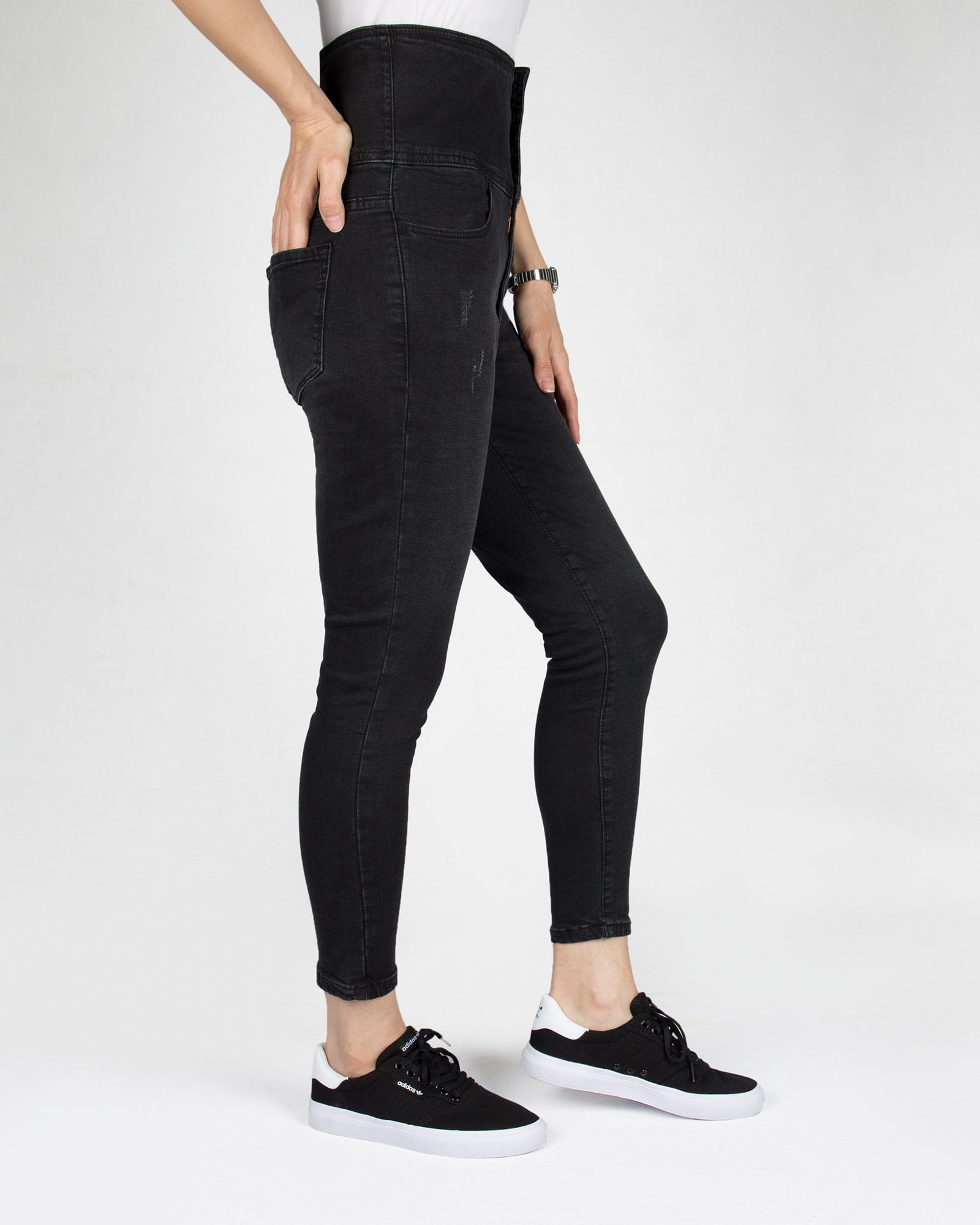 شلوار جین دخترانه مشکی-دودی تیره-بغل- محیطی