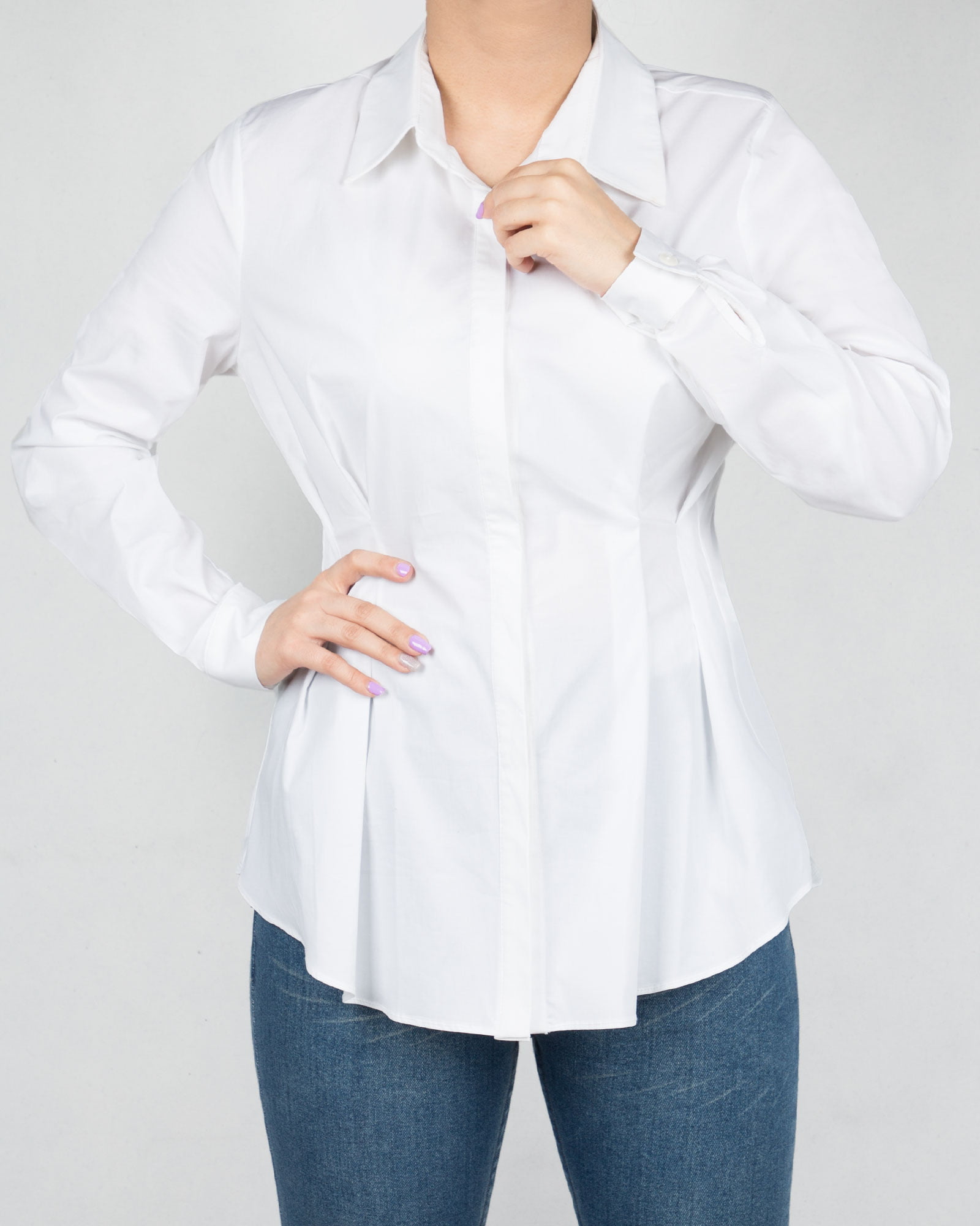 شومیز زنانه یقه ایستاده-سفید-روبه-رو