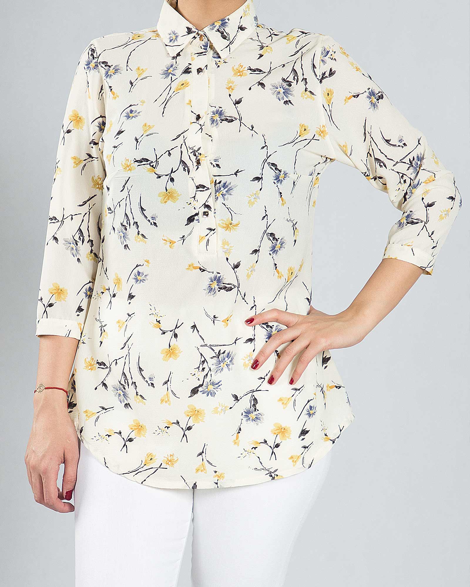 شومیز گل گلی حریر - زرد روشن - رو به رو