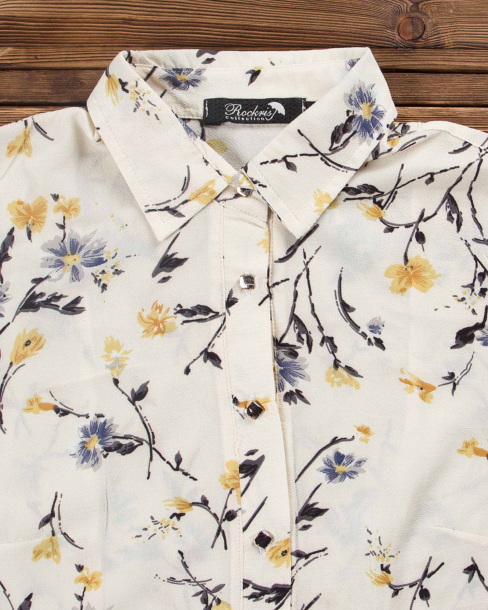 شومیز گل گلی حریر - زرد روشن - یقه مردانه