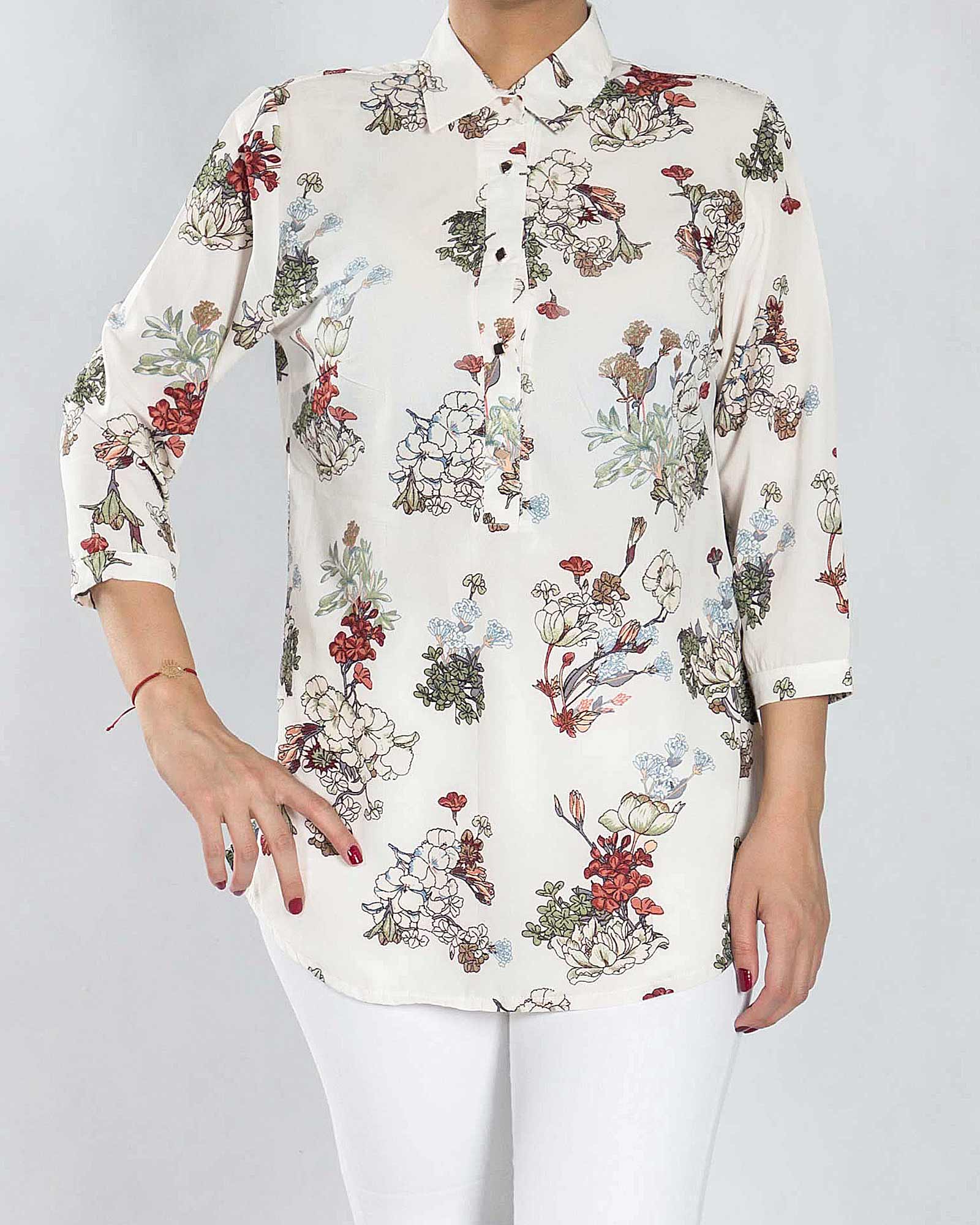 شومیز گل گلی حریر - شیری - رو به رو