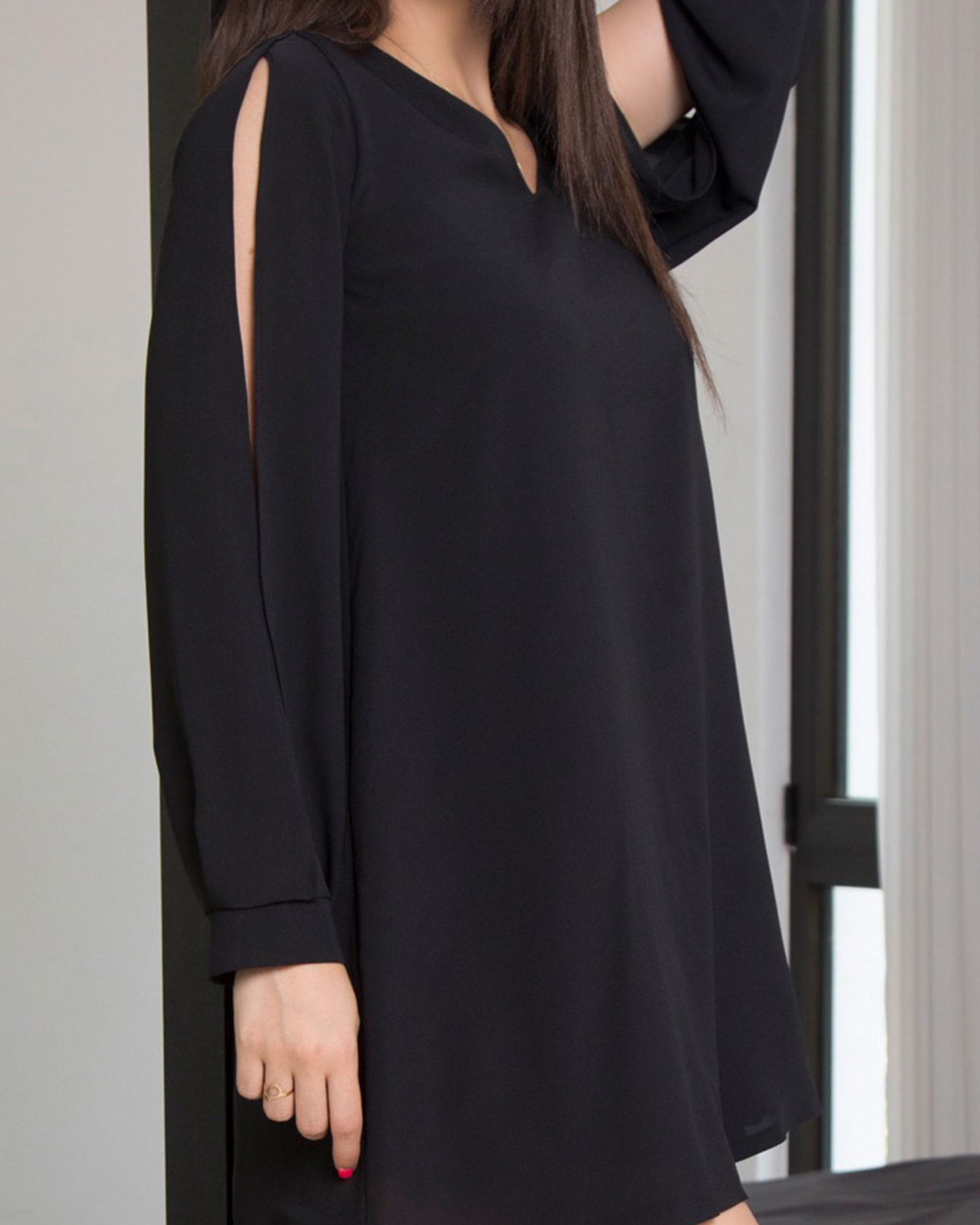 پیراهن مجلسی یقه هفت زنانه-مشکی-محیطی-سه-رخ