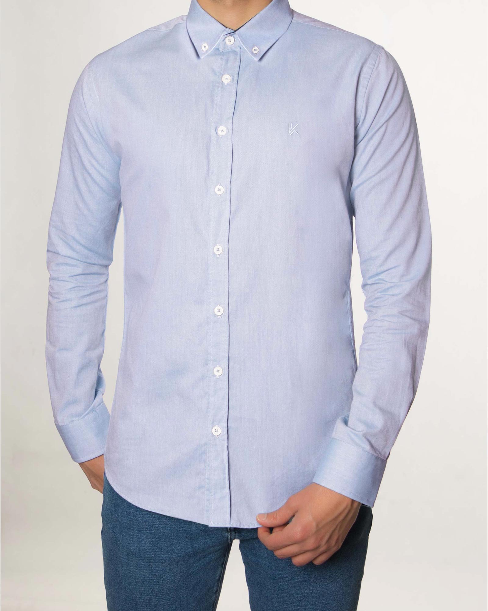 پیراهن مردانه نخی - آبی آسمانی - رو به رو