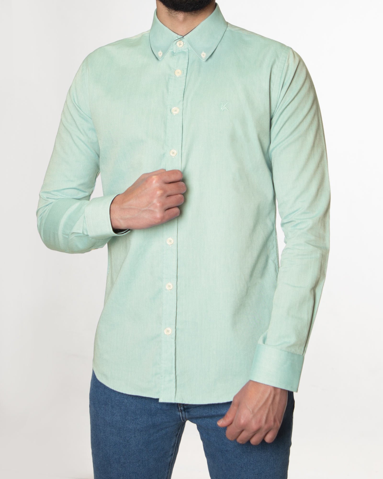 پیراهن مردانه نخی - آبی یخی - رو به رو